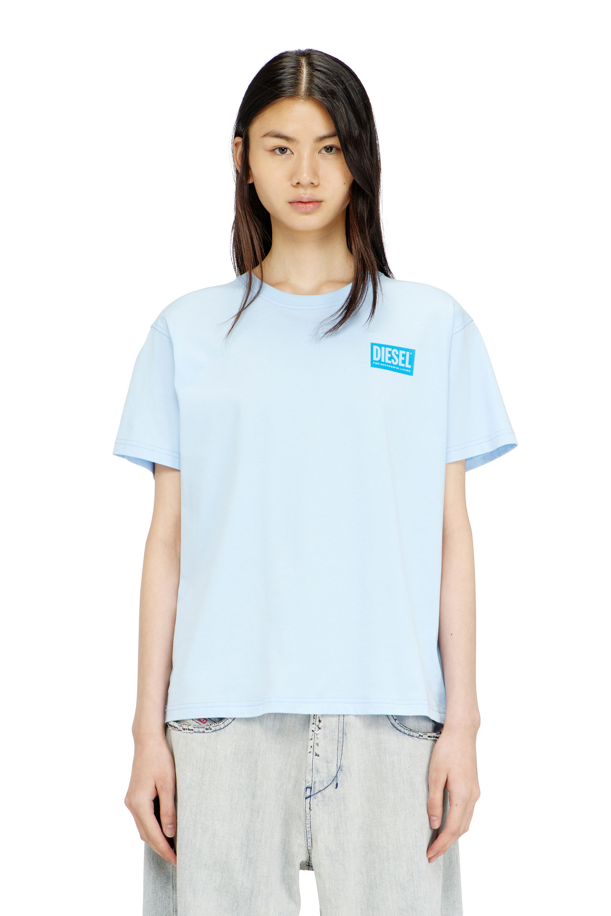 Diesel - T-NORMY-S6, Woman's Organic cotton jersey t-shirt with crew neck and logo print in Light Blue - 1