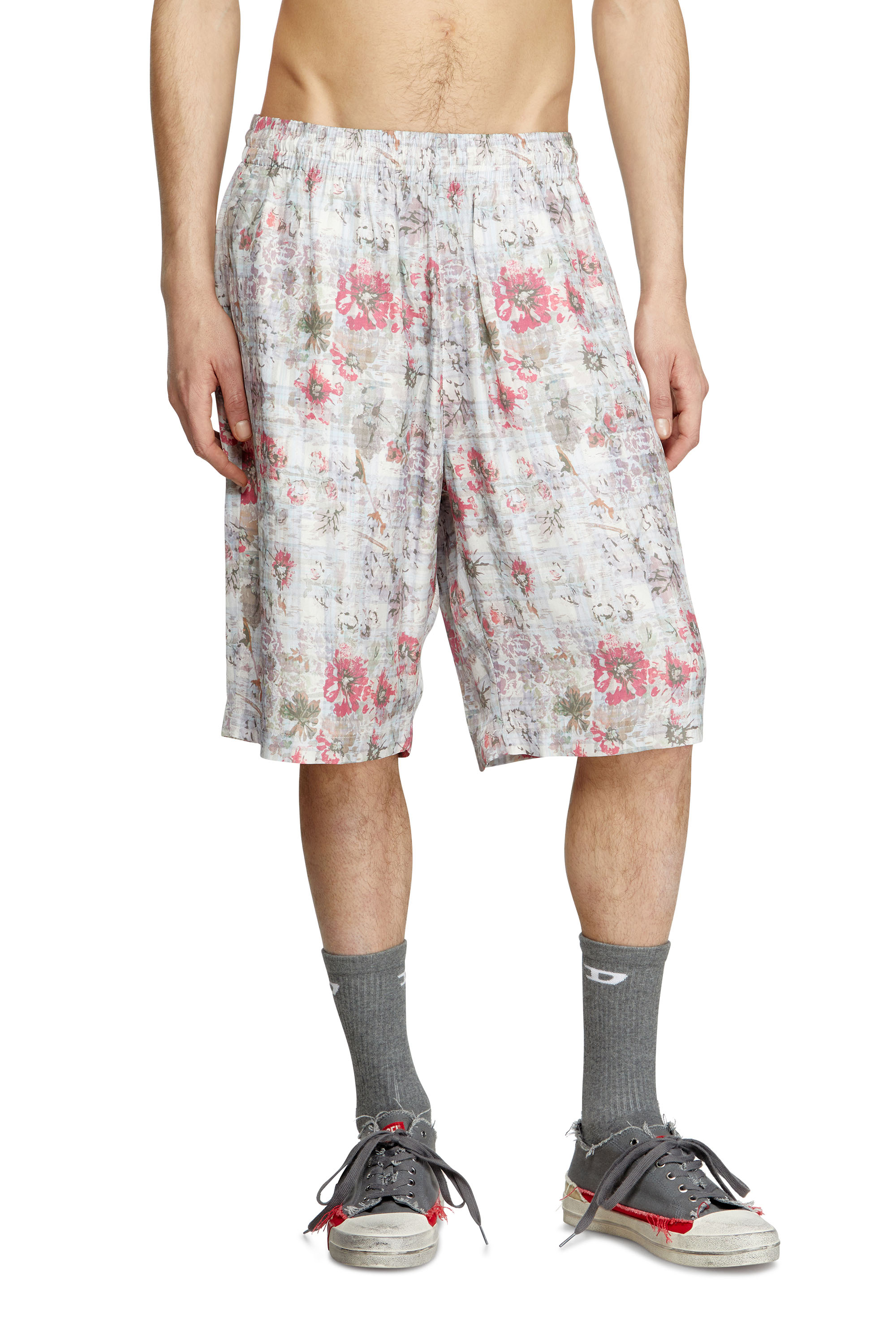 Diesel - P-LEYS, Man's Acetate shorts with floral print in Blue/Pink - 1