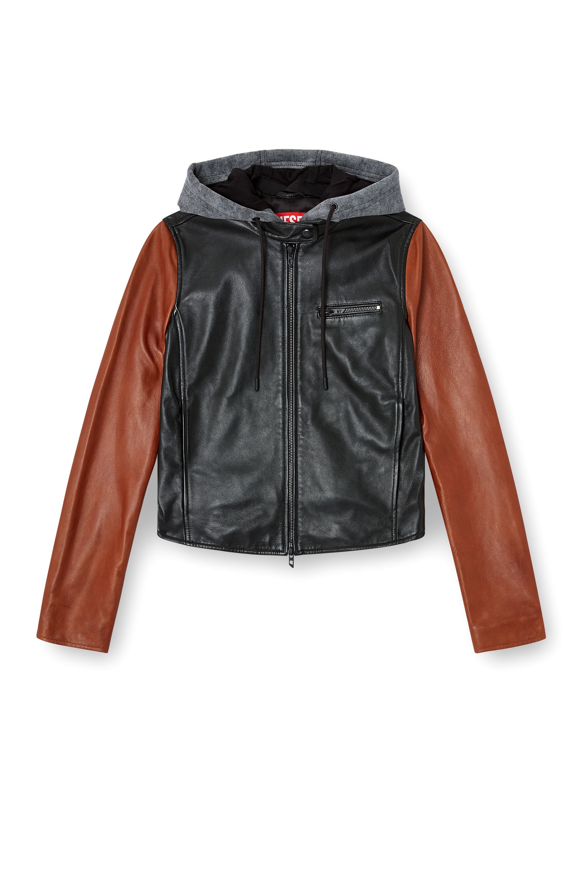 Diesel - L-OUDER, Woman's Colour-block leather jacket in Black/Brown - 3