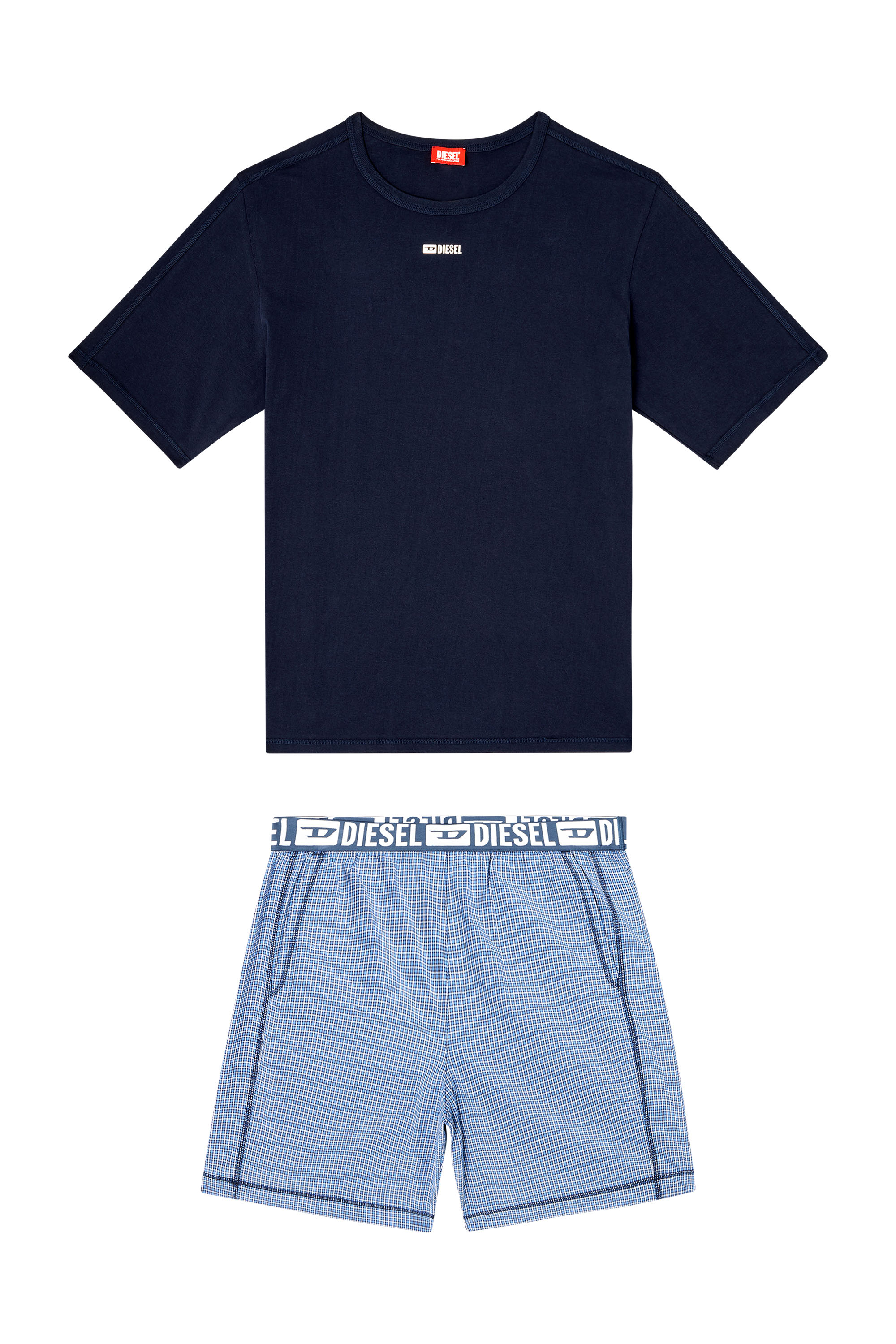 Diesel - KIT-RAUL-D-CORE, Man's Cotton pajama set with check shorts in Blue - 4