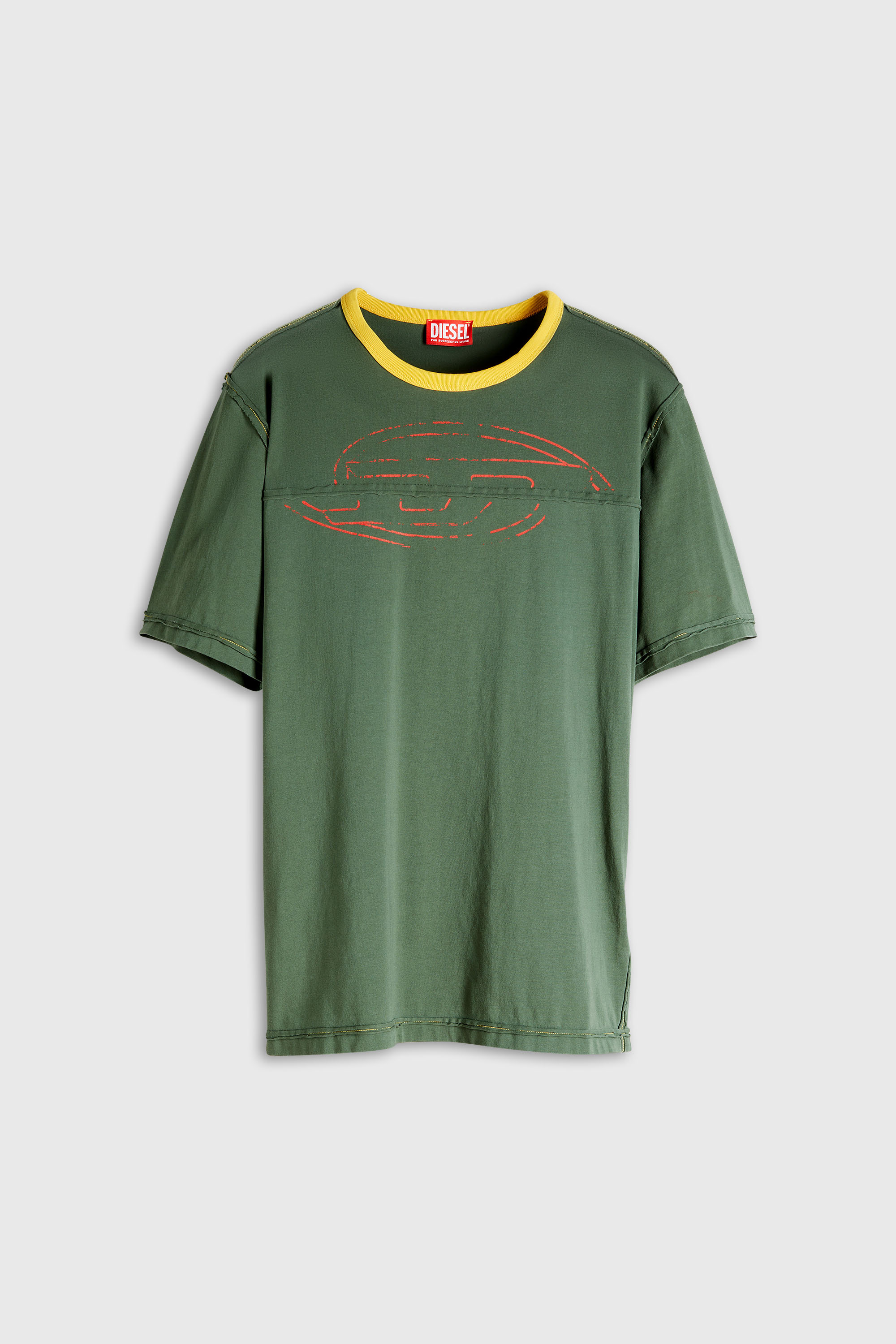 Diesel - T-ADJUST-CUT-OD, Man's T-shirt with sectioned Oval D in Olive Green - 2