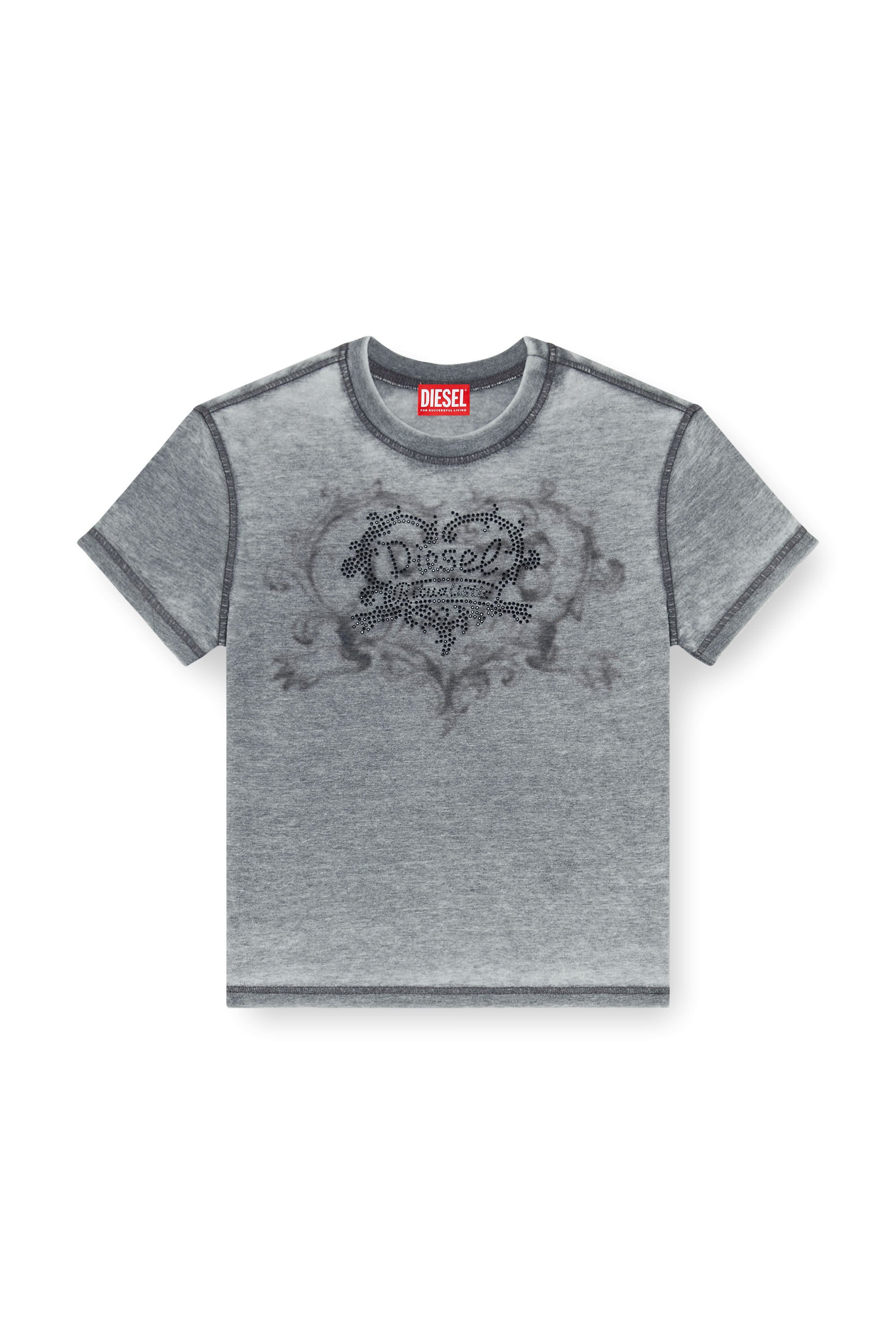 Diesel - T-ILA-AA1, Woman's Jersey t-shirt with rhinestones and burnout effect in Grey - 2