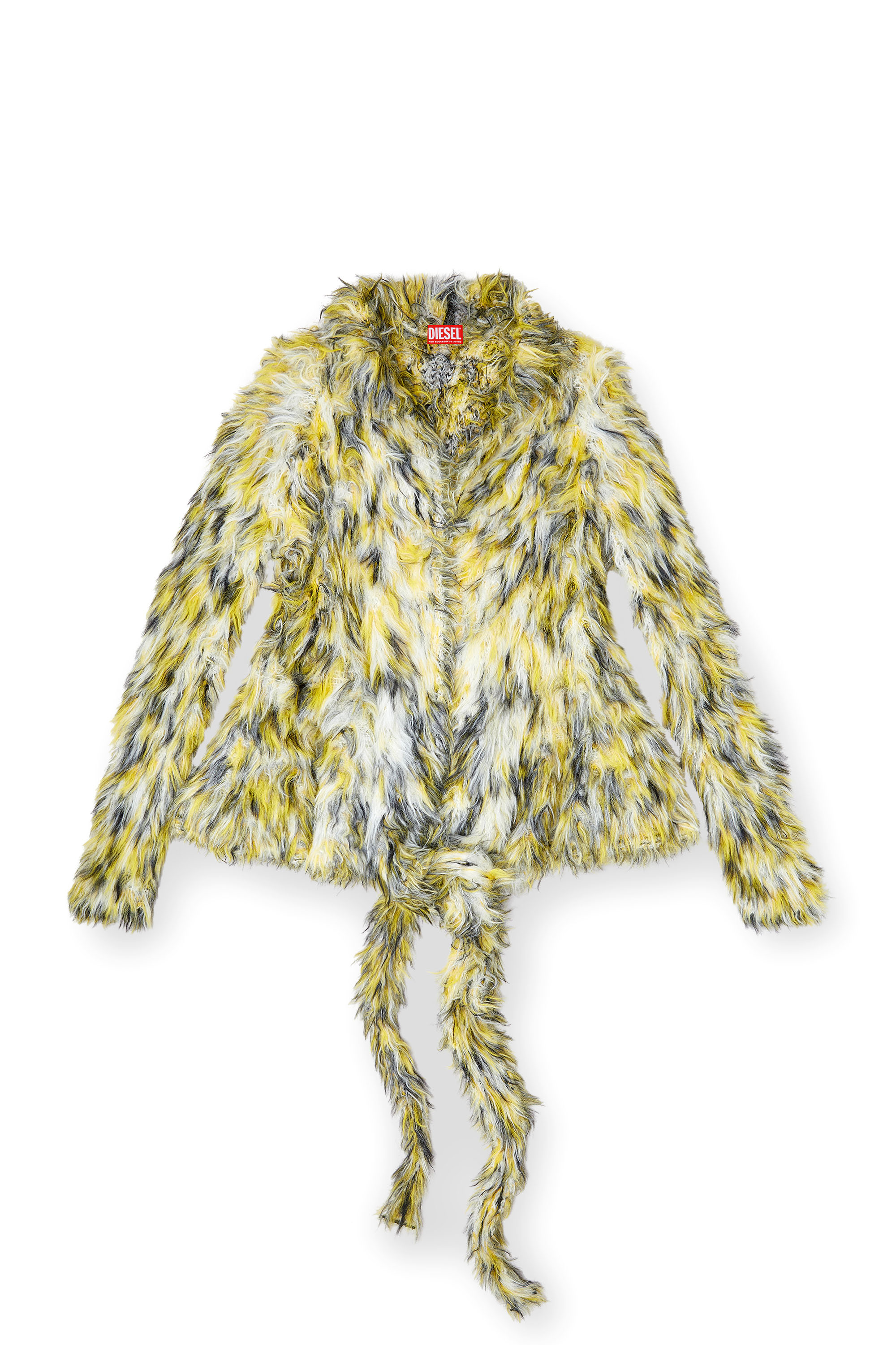 Diesel - M-ANNAINE, Woman's Open-front cardigan in fluffy knit in Black/Yellow - 2