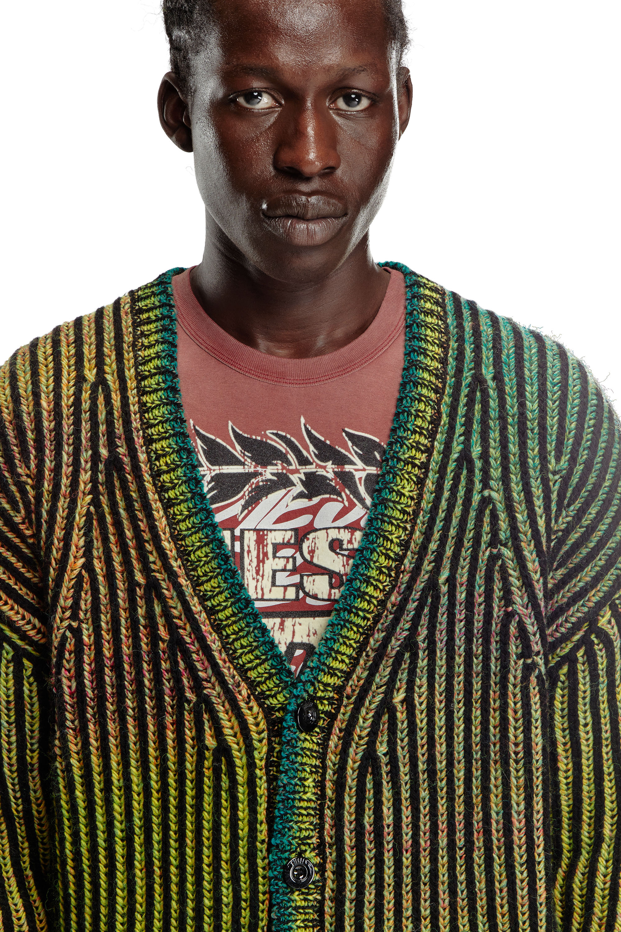 Diesel - K-OAKLAND-CR, Man Striped ribbed cardigan in wool blend in Green - Image 5