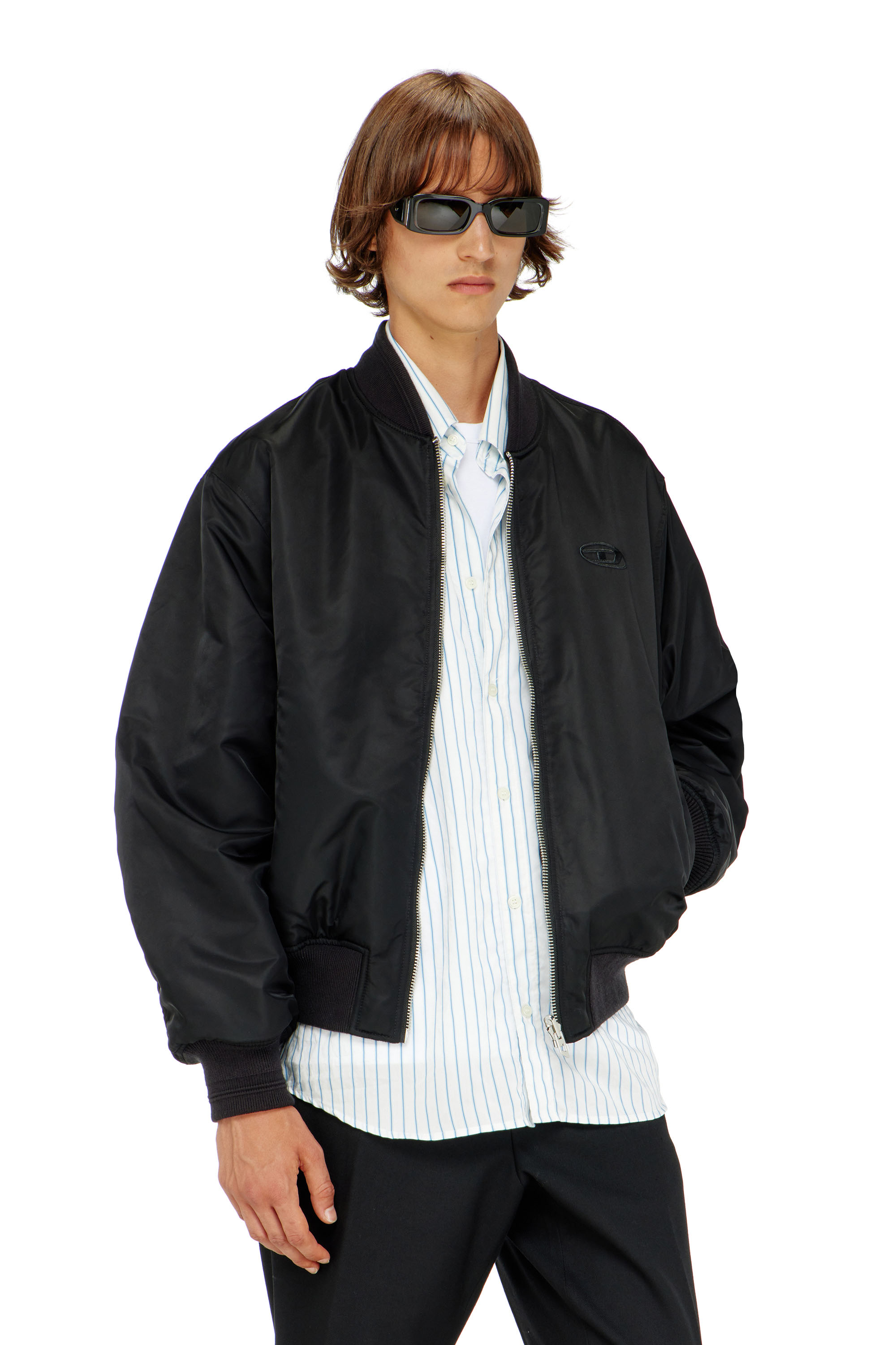 Diesel - W-TYPE-D1, Man's Padded bomber jacket with Oval D embroidery in Black - 1