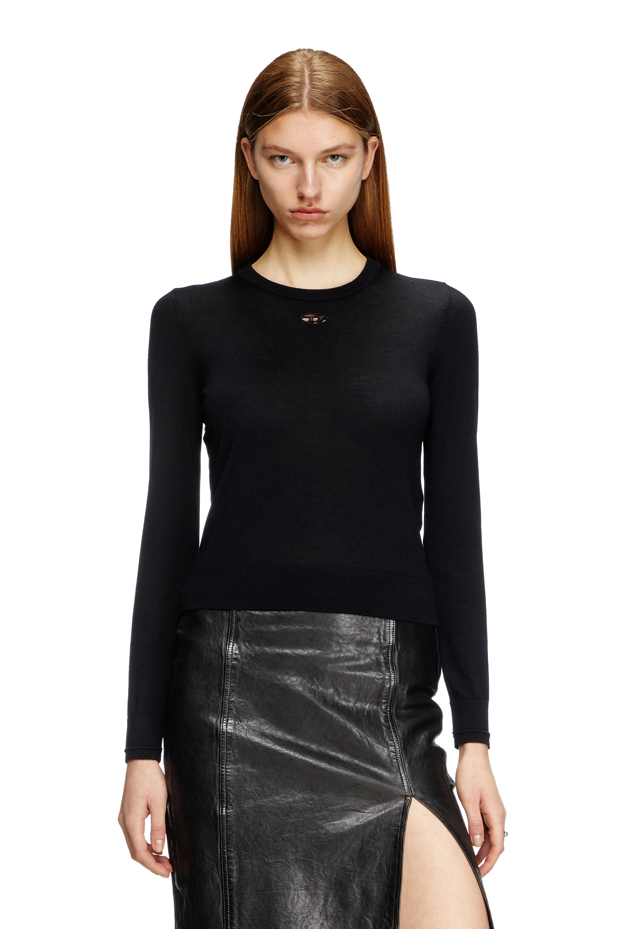 Diesel - M-ALINESA, Woman's Wool jumper with cut-out logo in Black - 1