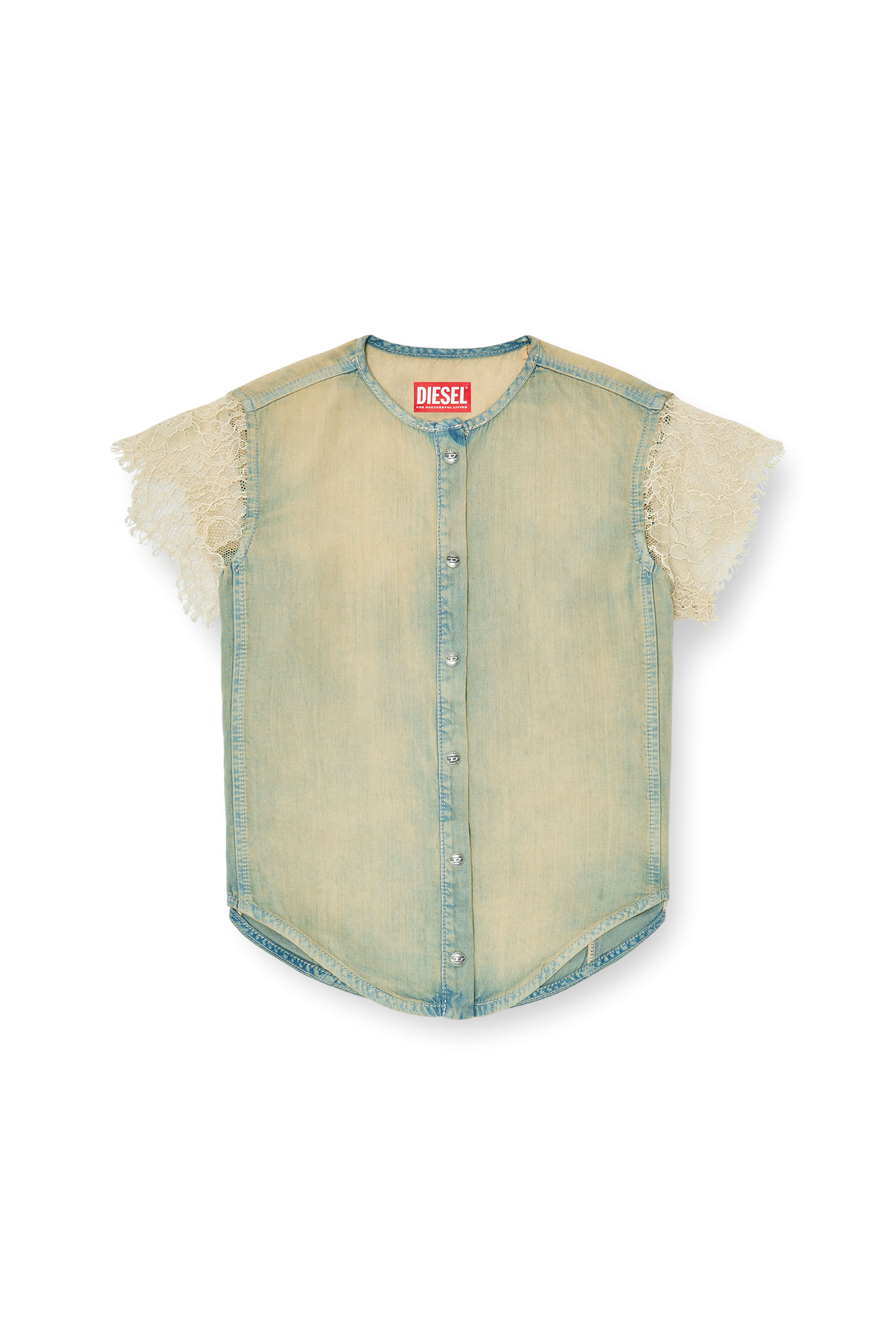Diesel - DE-MALKA-S, Woman's Short-sleeve shirt in denim and lace in Light Blue - 3