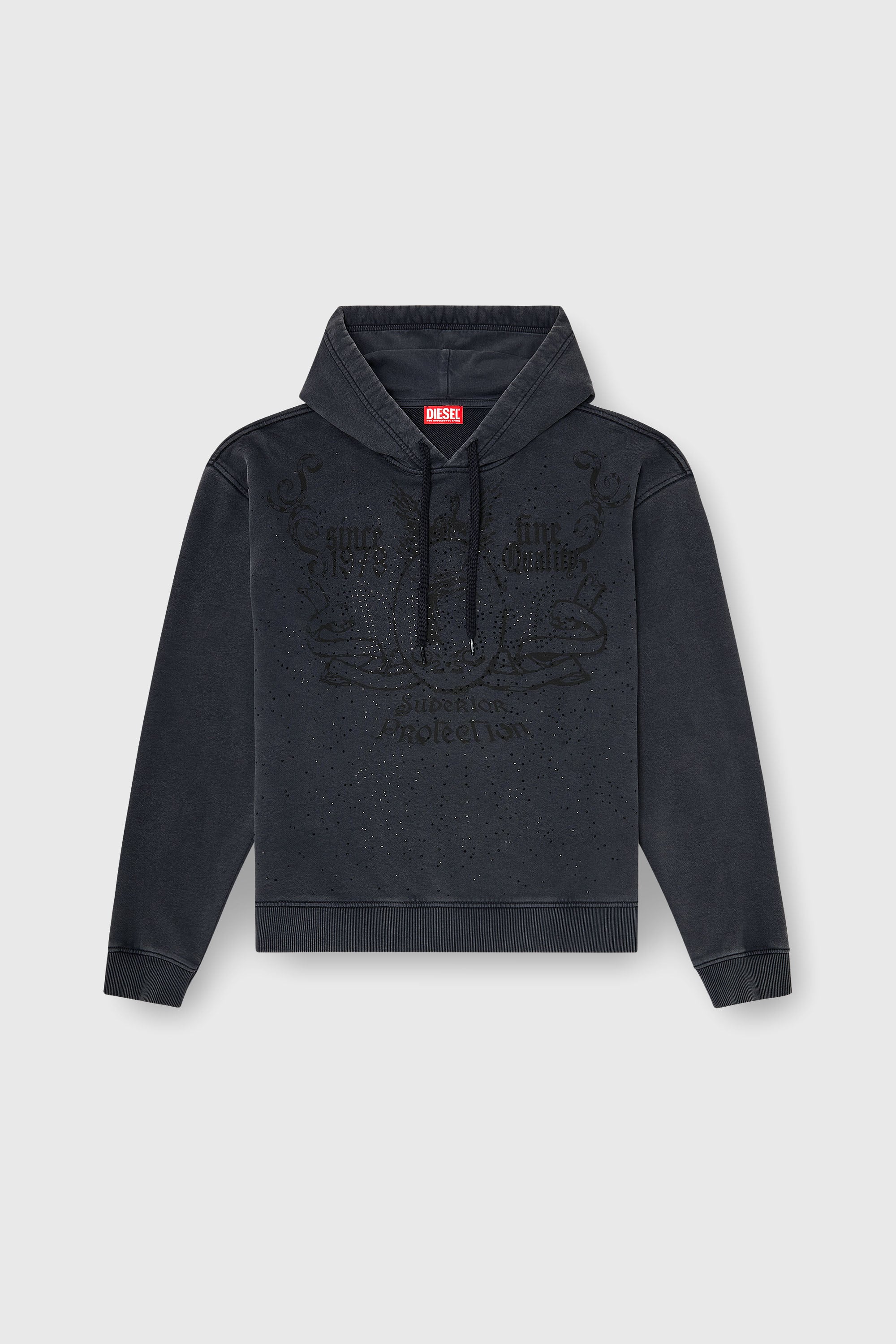 Diesel - S-NORM-HOOD-AA3, Man's Printed hoodie with rhinestone studs in Dark grey - 2