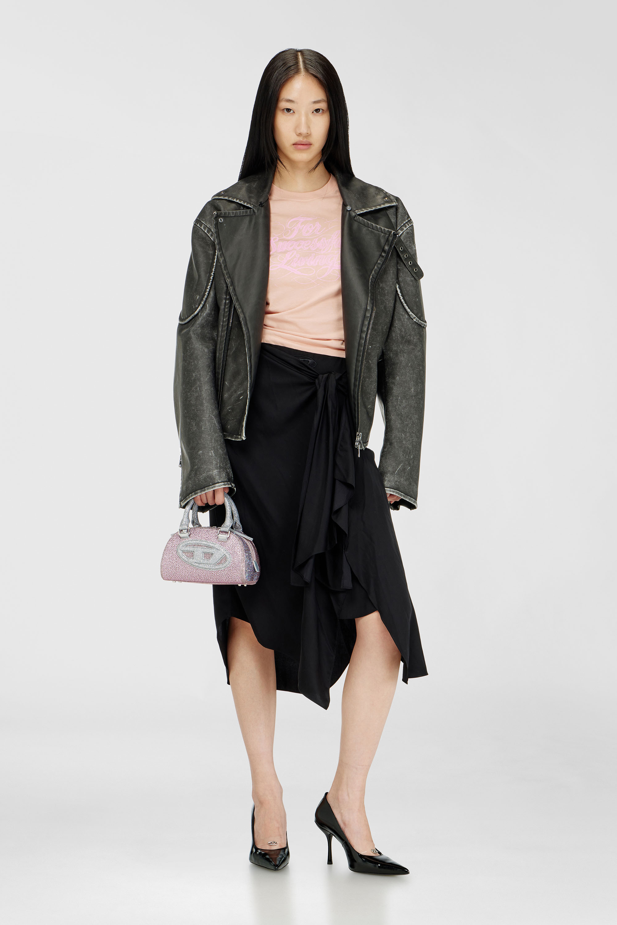 Diesel - 1DR DOME CROSSBODY, Woman's 1DR Dome - Small bowling bag in crystal Lurex in Pink - 1