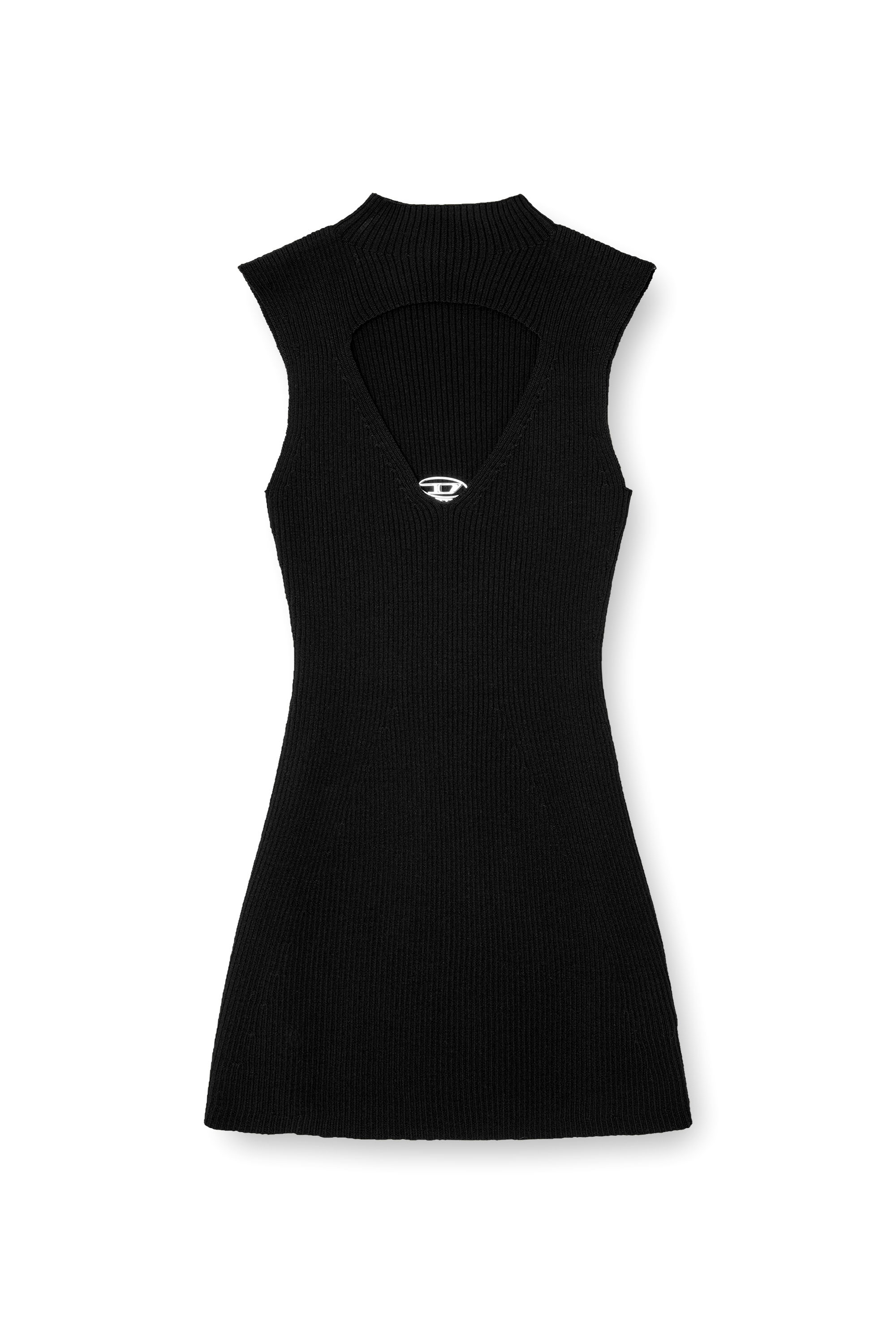 Diesel - M-OLONI-SHORT, Woman's Mini wool dress with inlay in Black - 2