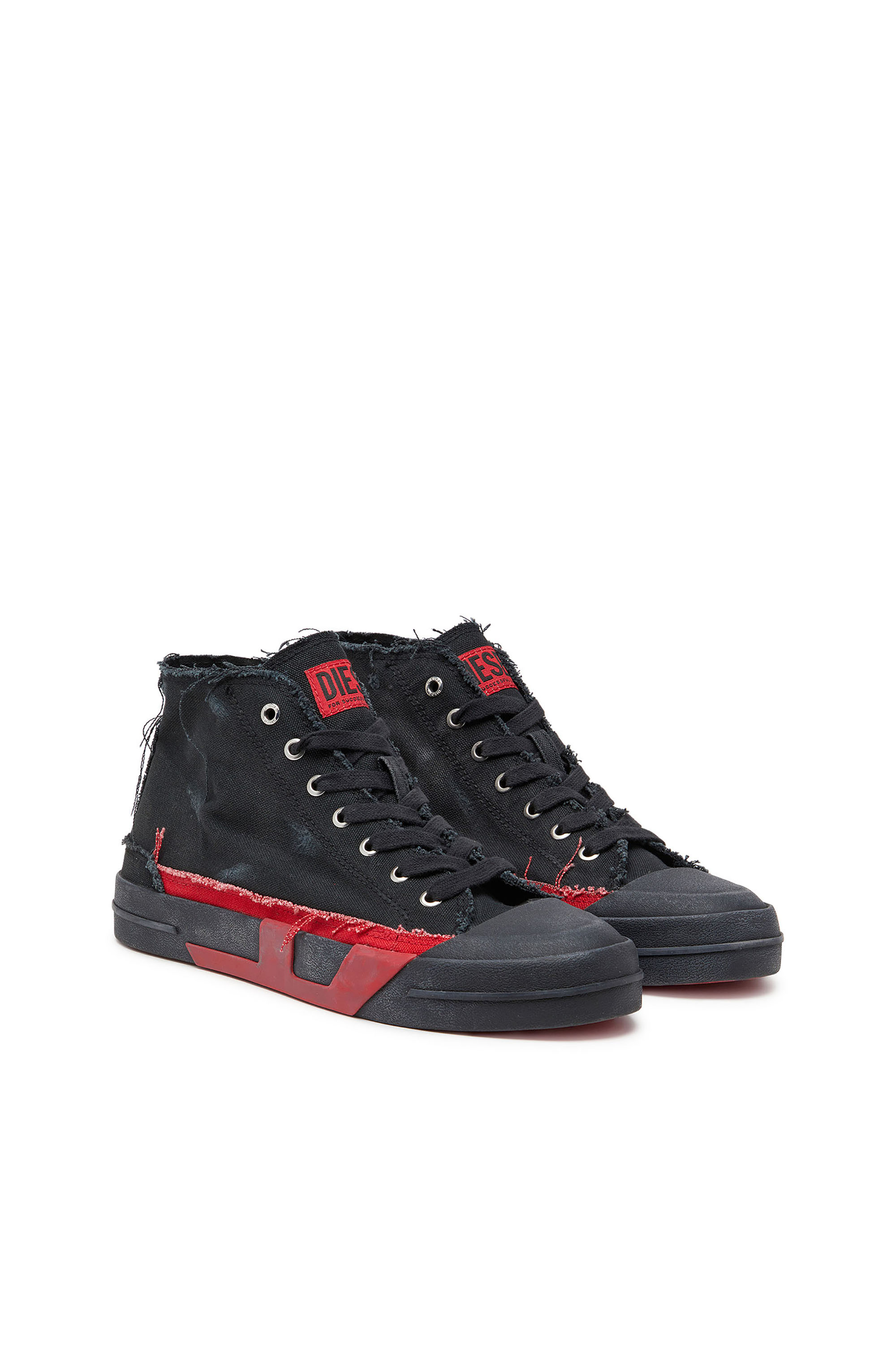 S-D-VERSE MID II, Black/Red Diesel - S-D-VERSE MID II, Man's S-D-Verse-Distressed high-top sneakers in canvas in Black/Red - 2
