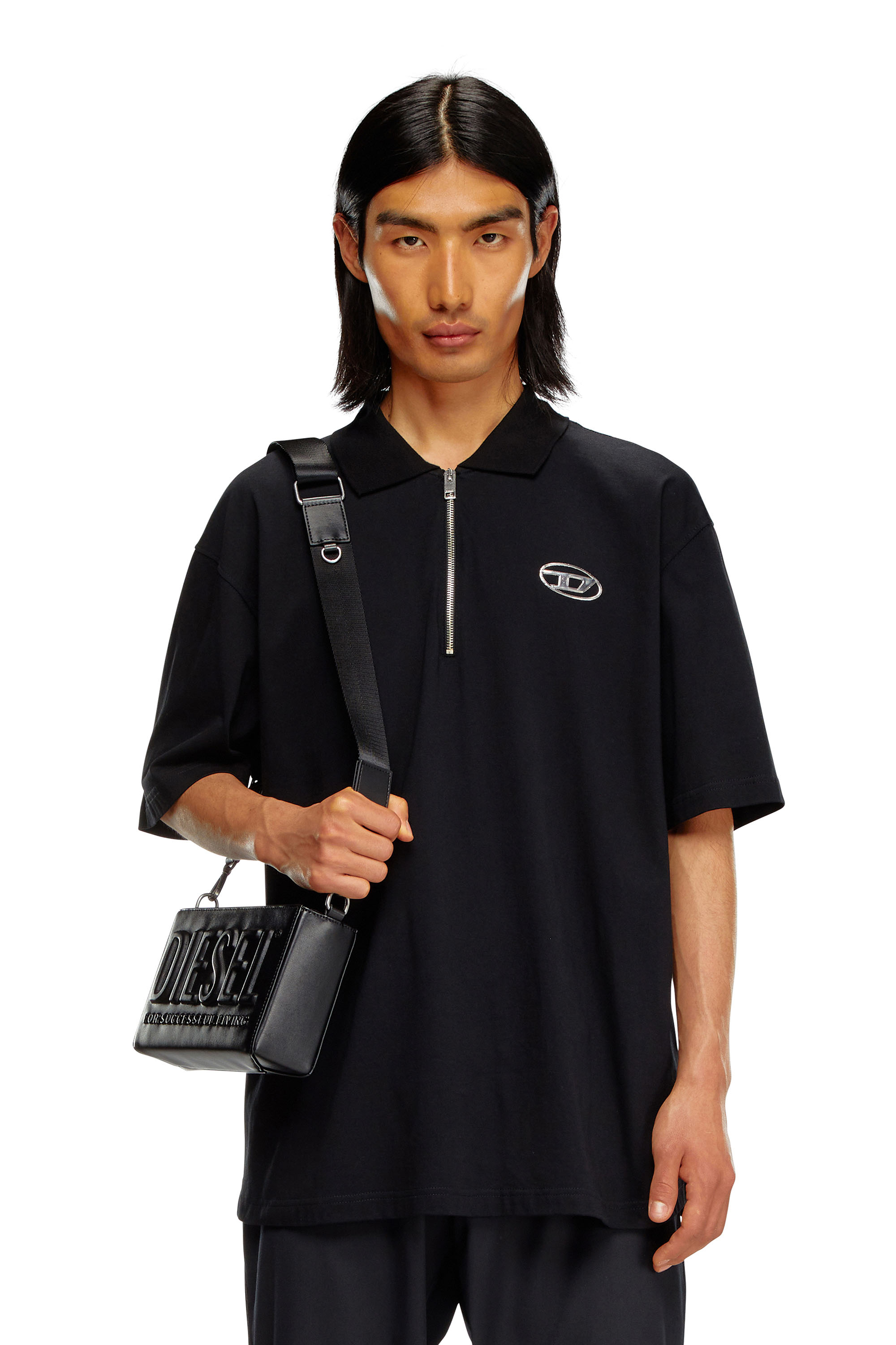 Diesel - T-VOR-OD, Man's Polo shirt with half zip in Black - 3