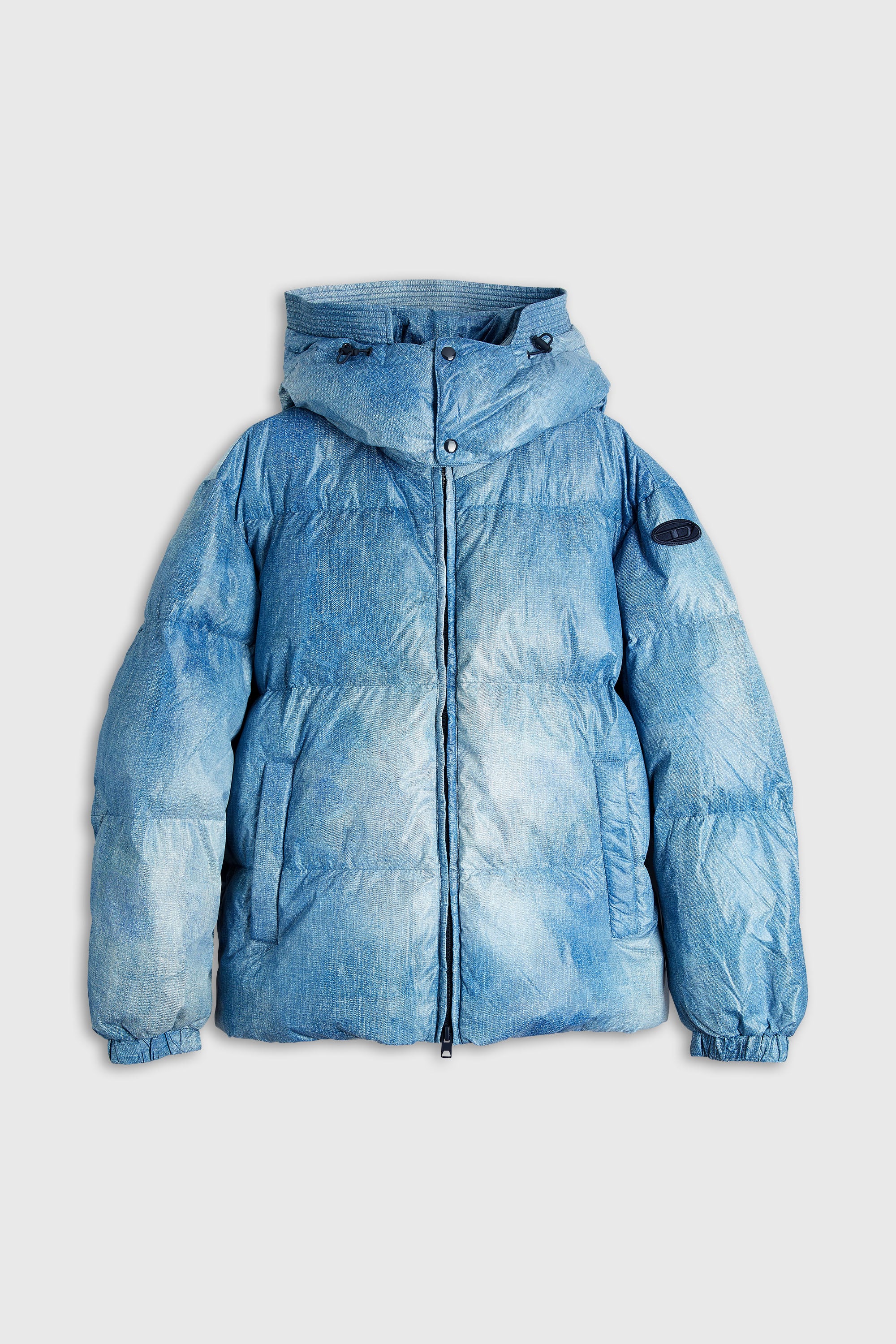 Diesel - W-ROLLY-WRD-BFBN, Man's Hooded down jacket with denim-effect print in Light Blue - 2