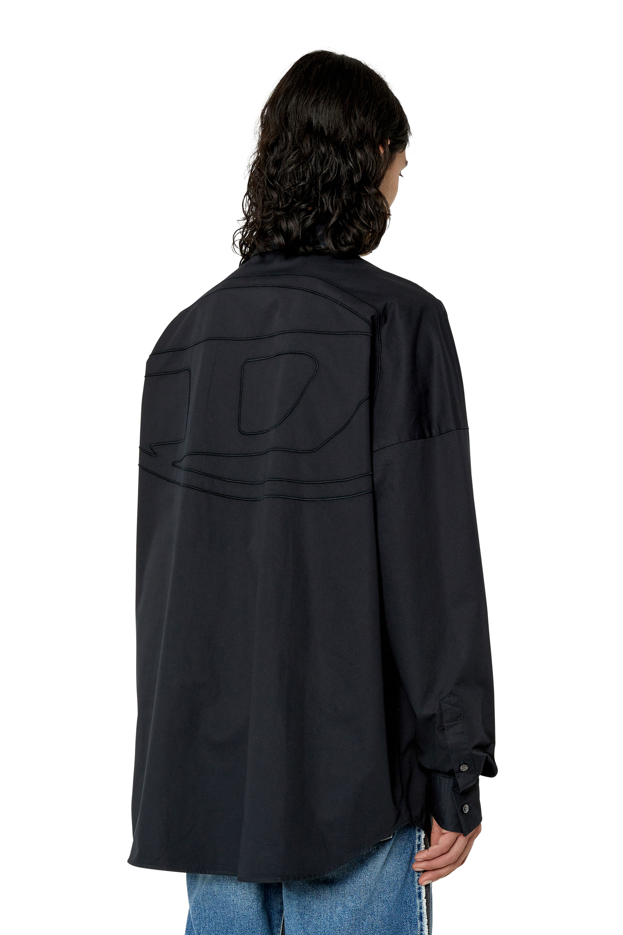 Diesel - S-LIMO-LOGO, Man Shirt with maxi logo embroidery in Black - Image 1