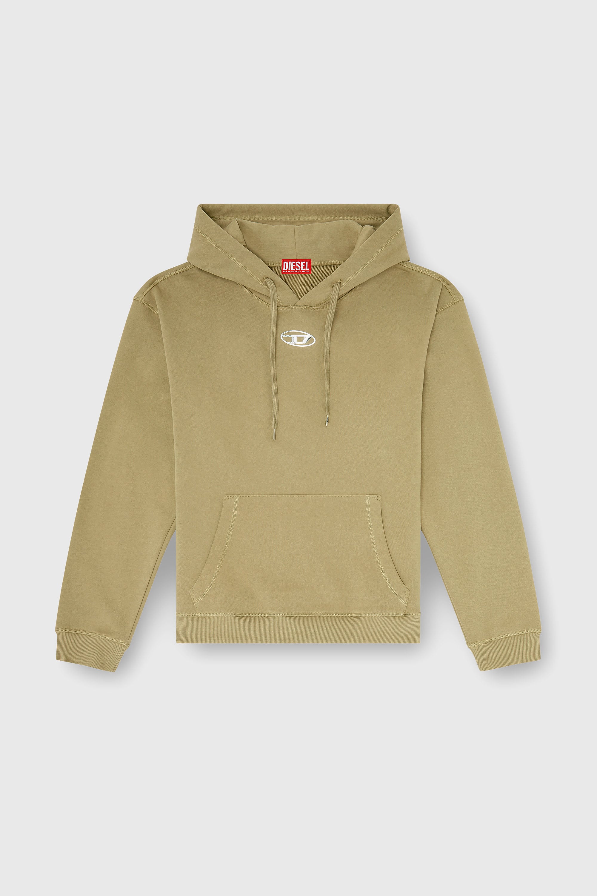 Diesel - S-NORM-HOOD-IOD, Man's Cotton hoodie with metallic Oval D in Olive Green - 2