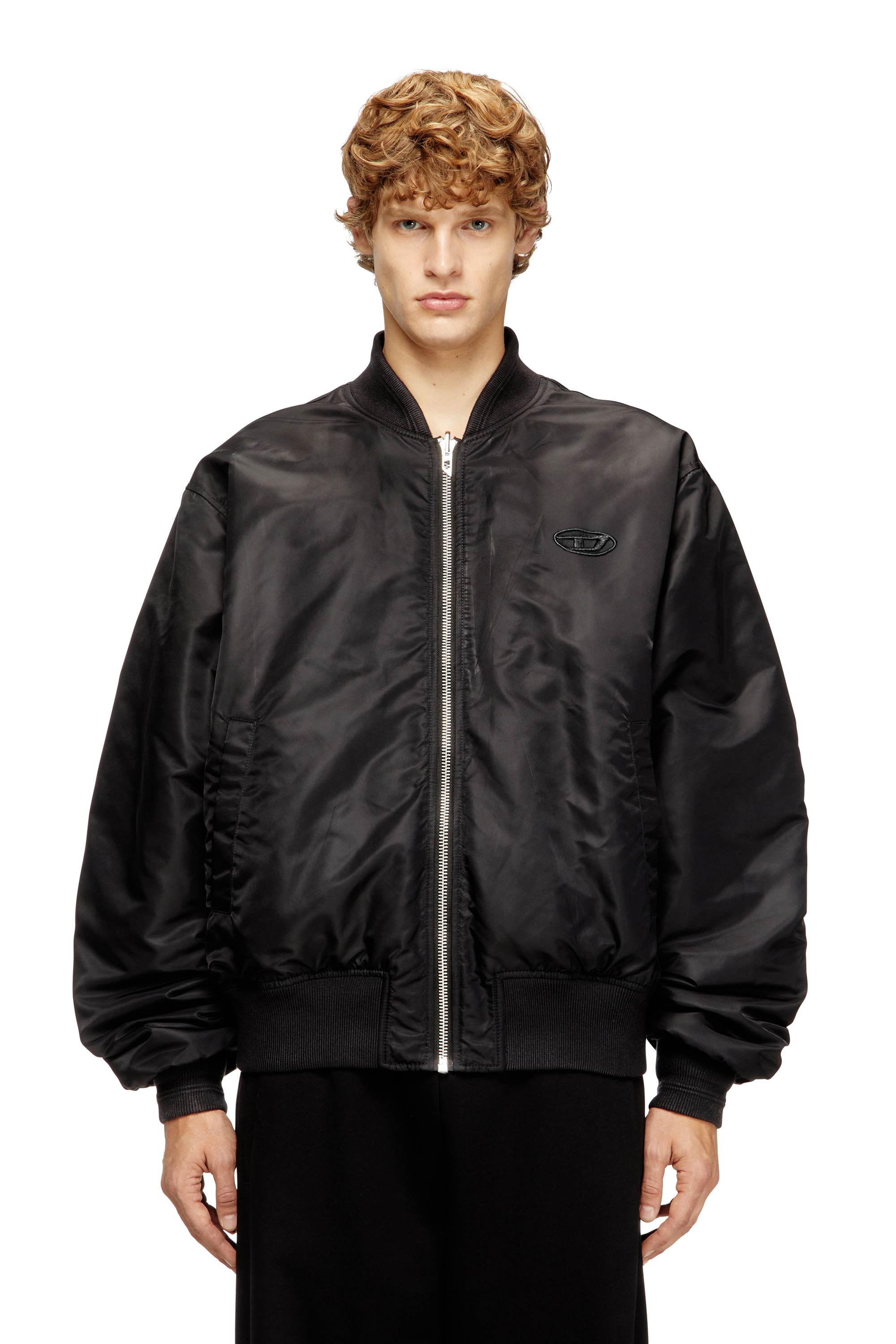 Diesel - W-TYPE-D1, Man's Padded bomber jacket with Oval D embroidery in Black - 1