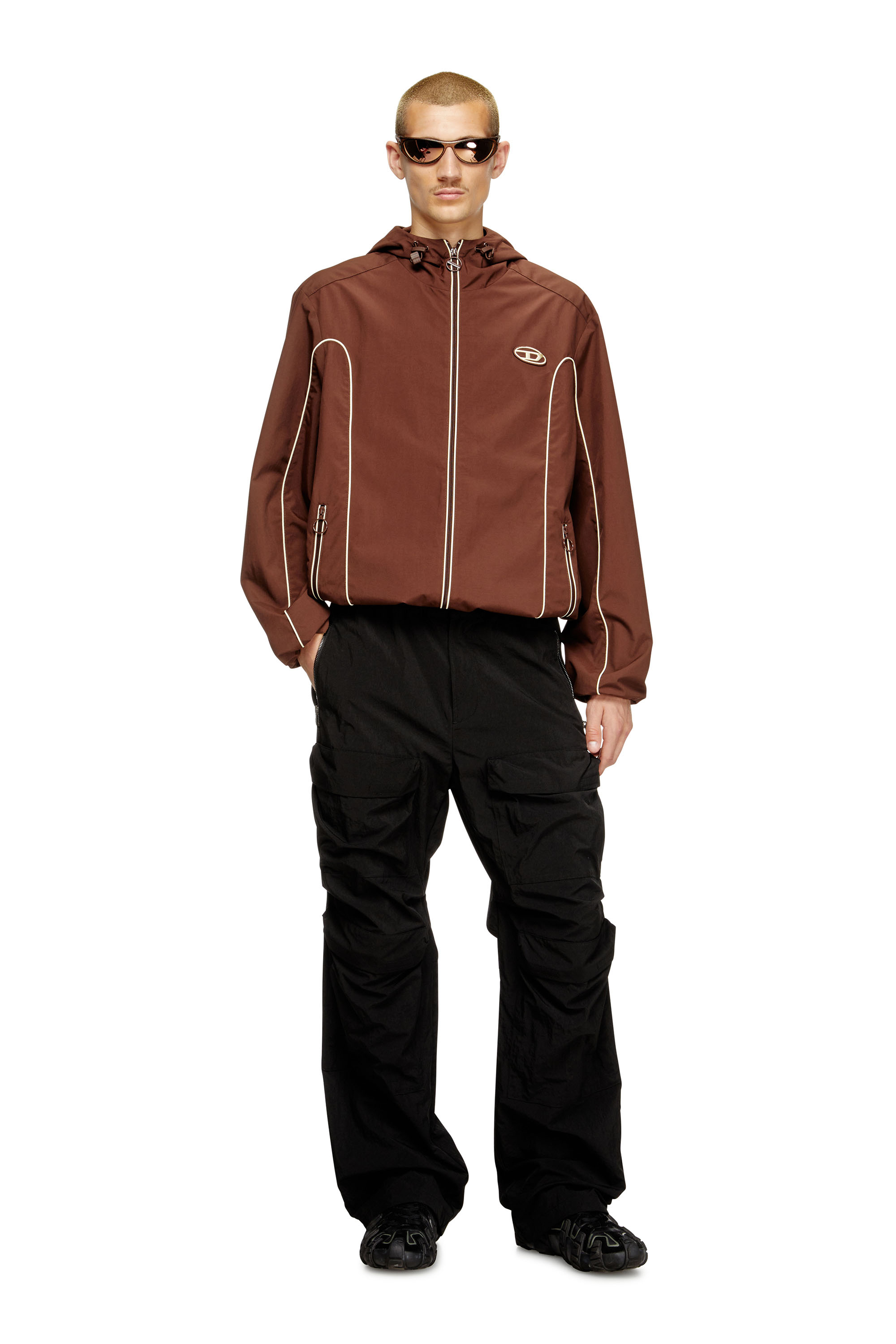 Diesel - J-HIVES, Man's Windbreaker with contrast piping in Brown - 1