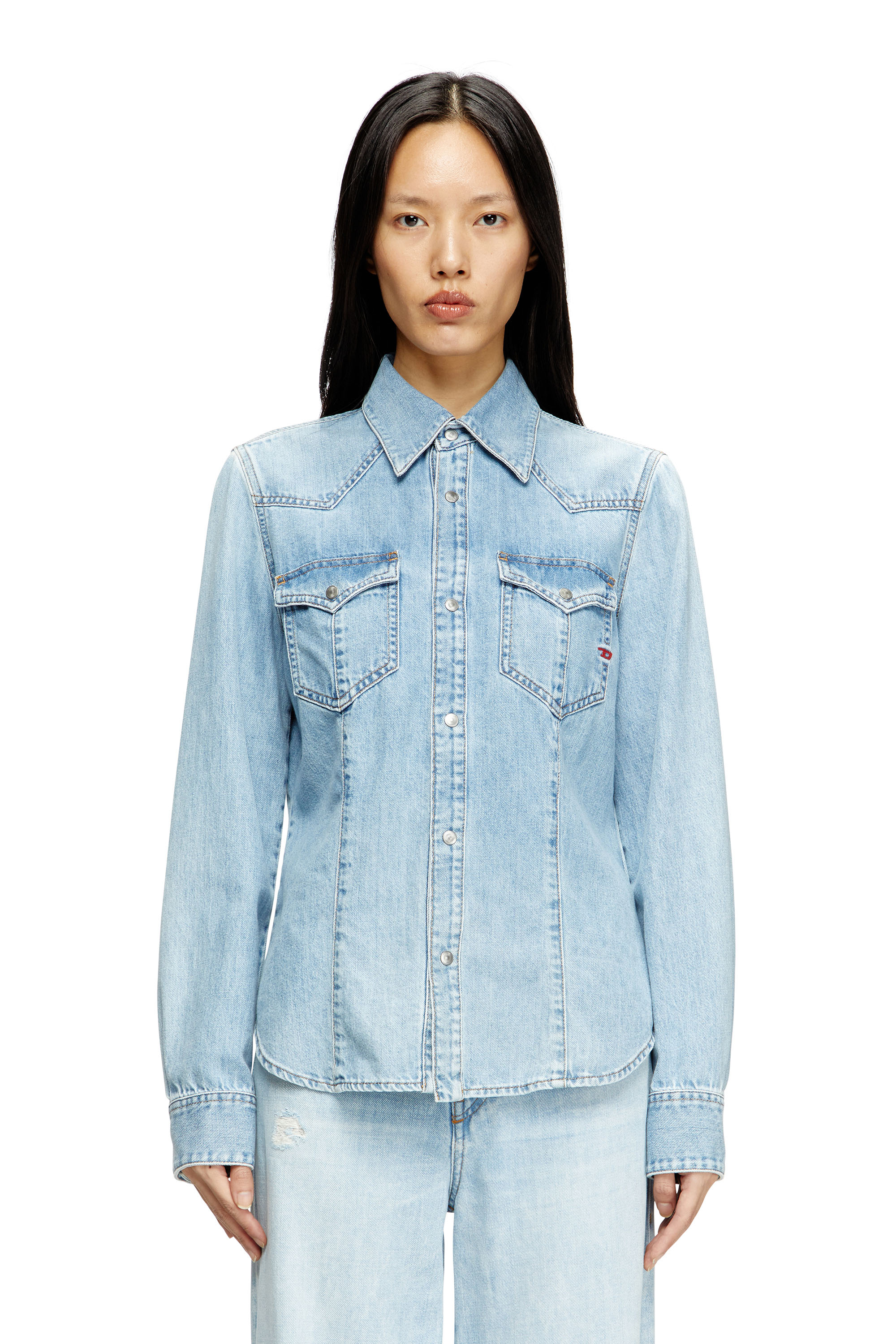 Diesel - DE-WAVES, Woman's Western shirt in denim in Light Blue - 2