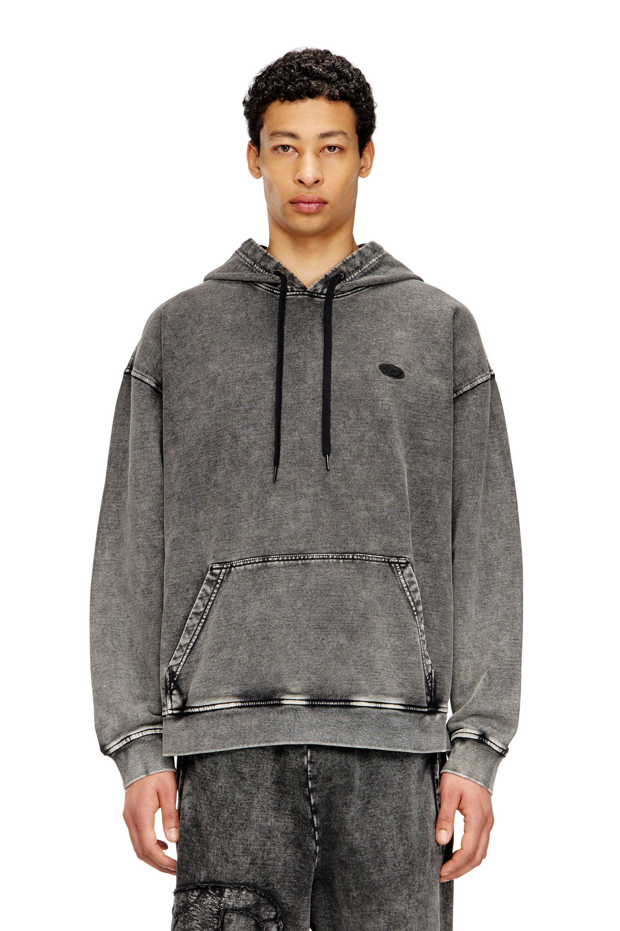 Diesel - S-BOXT-HOOD-DEN, Man's Hoodie with raw-cut back patch in Dark grey - 1