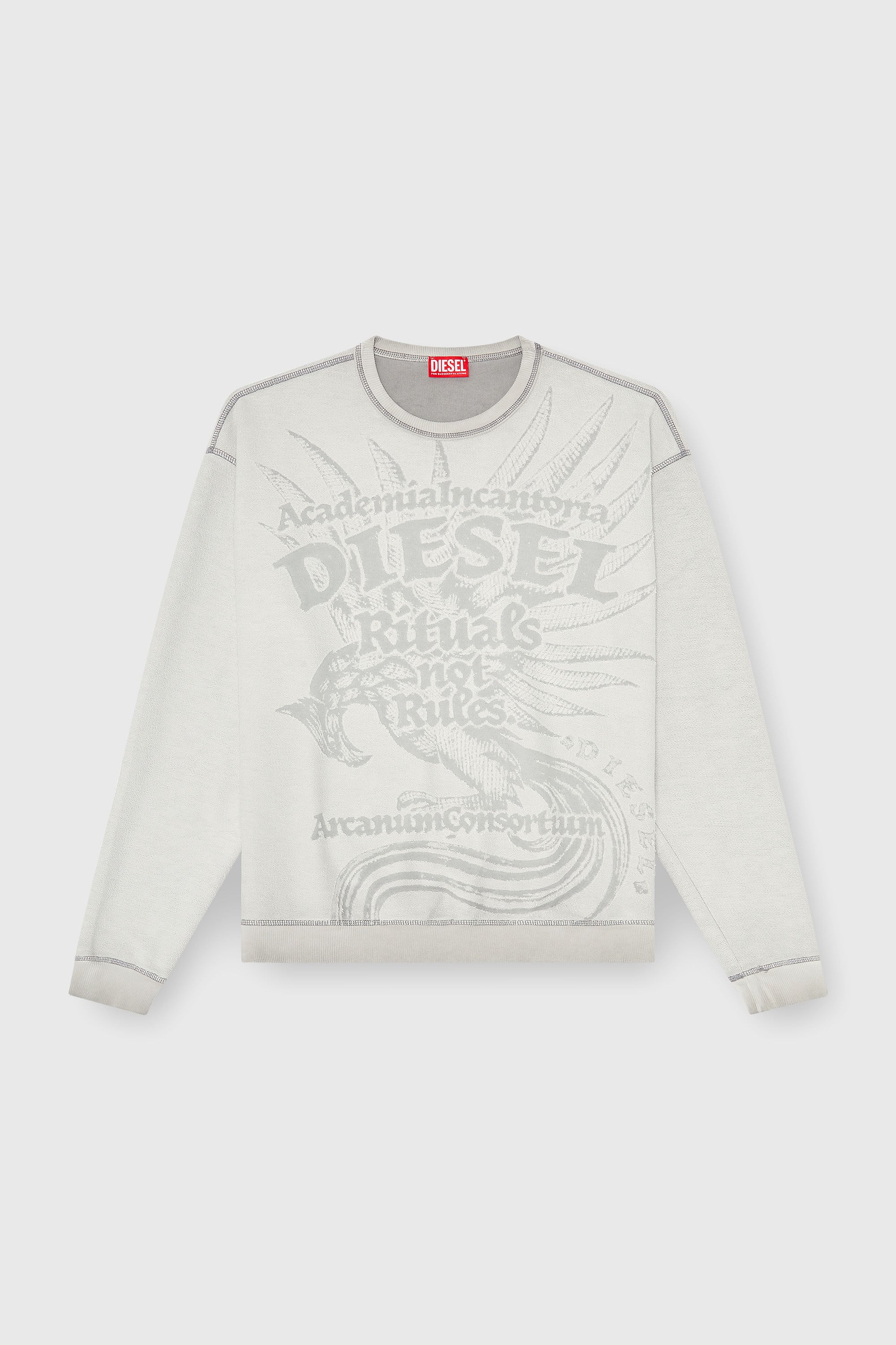 Diesel - S-ARON-RAW, Man's Sweatshirt with d&eacute;vor&eacute; print in Light Grey - 2