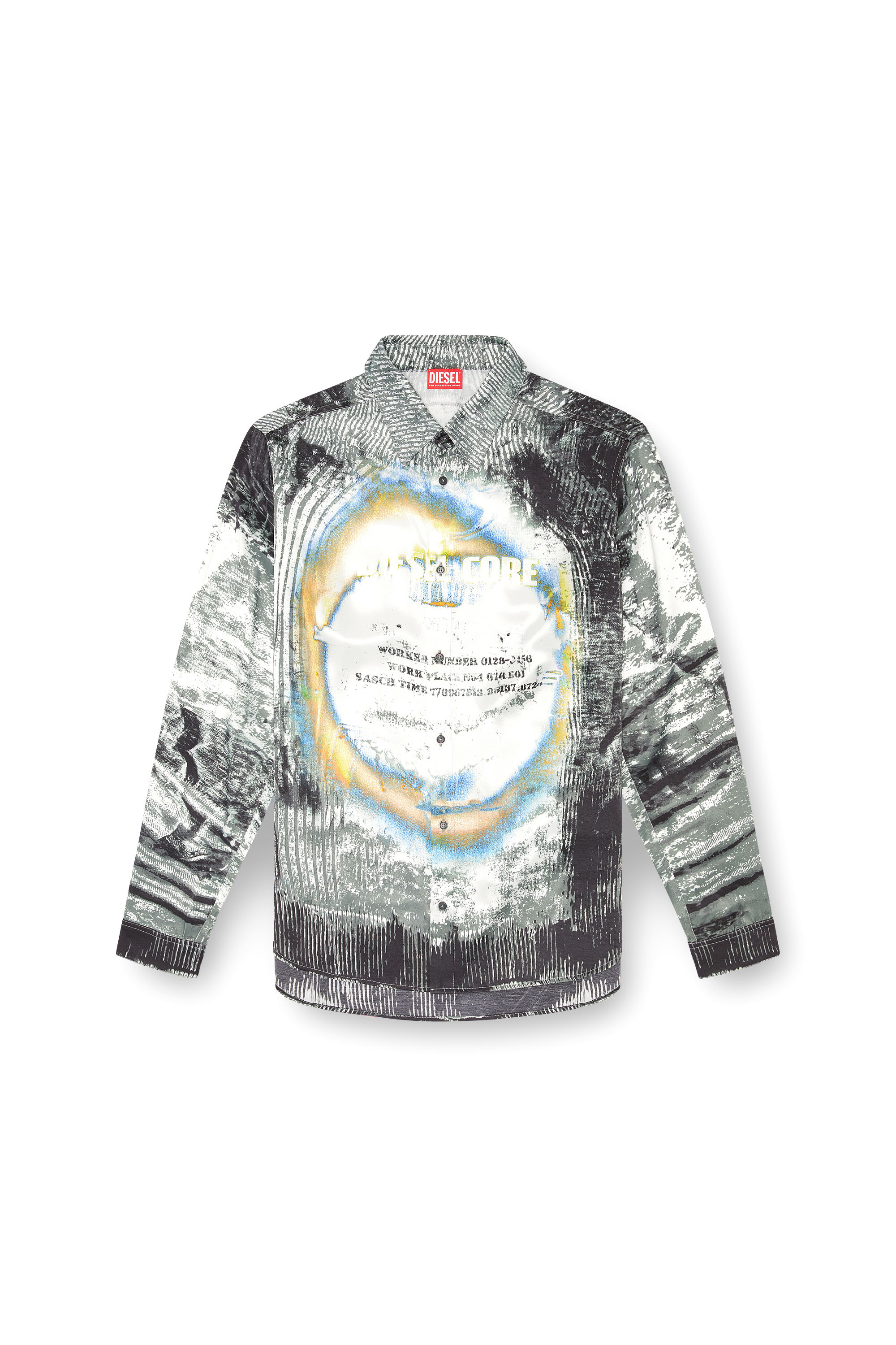 Diesel - S-GACY, Man's Fluid shirt with trompe l'oeil effects in White/Grey - 3