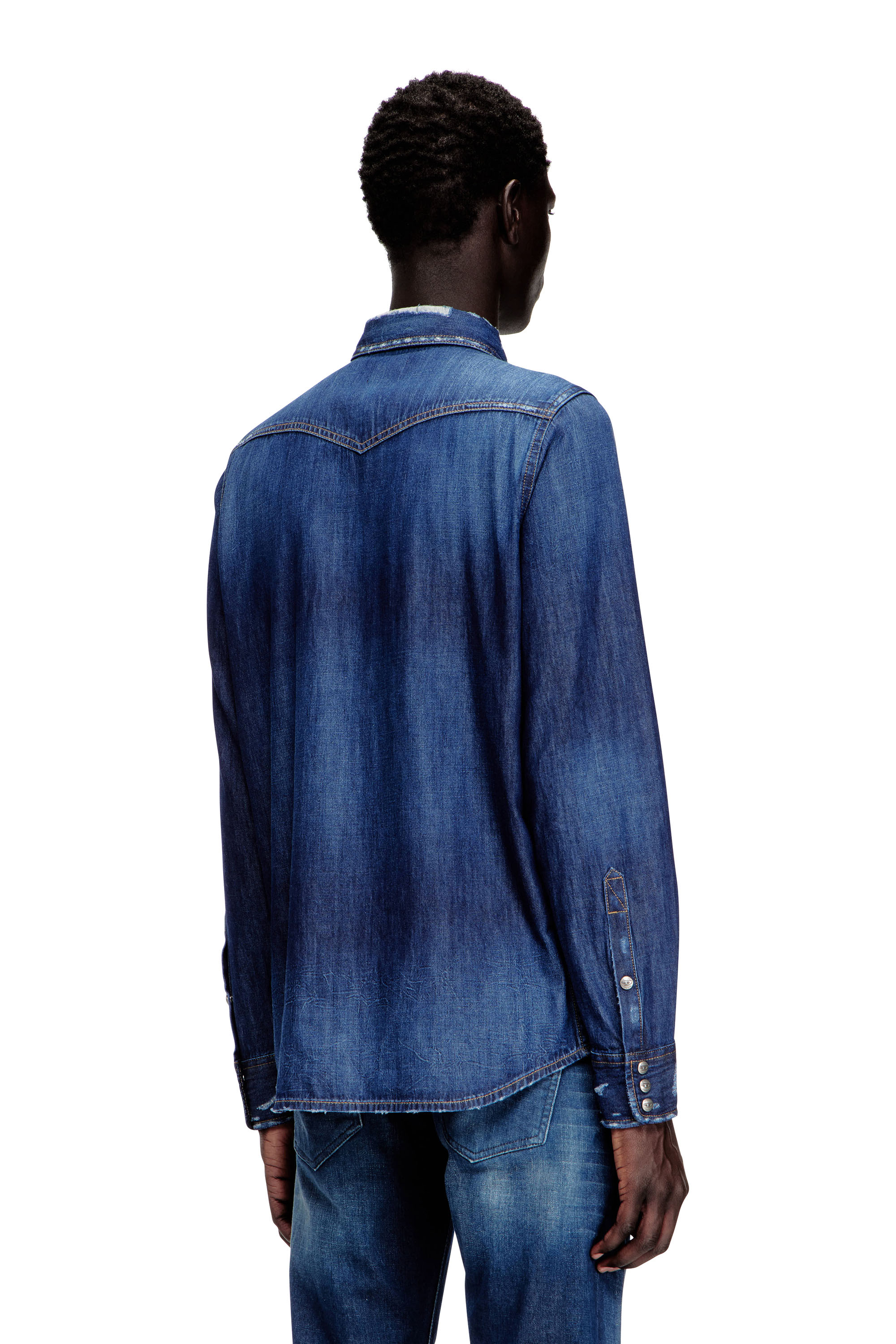Diesel - D-VEGA, Man's Denim shirt with patch pockets in Blue - 4