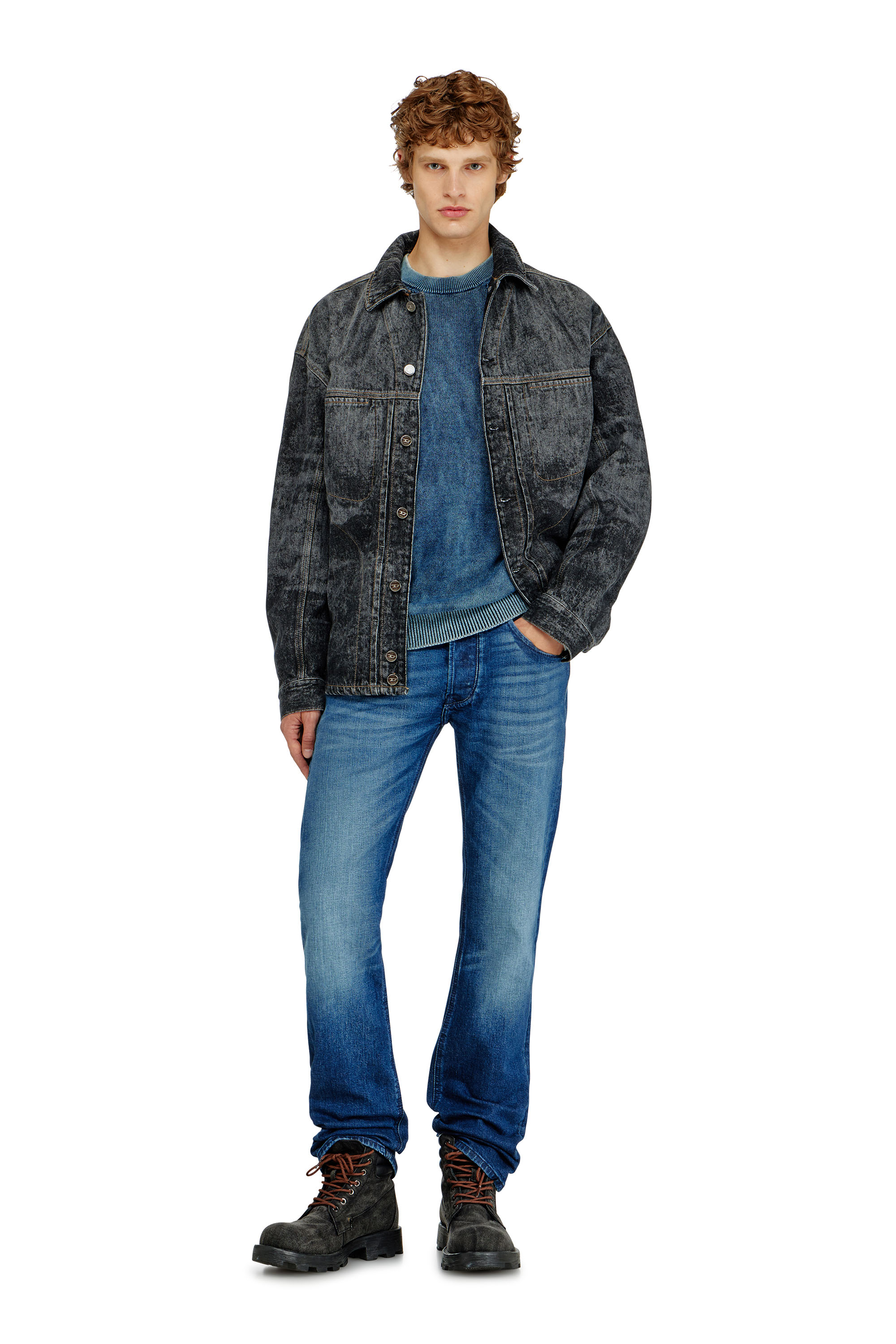 Diesel - K-PERNE, Man's Denim-look jumper with patch effects in Medium blue - 1