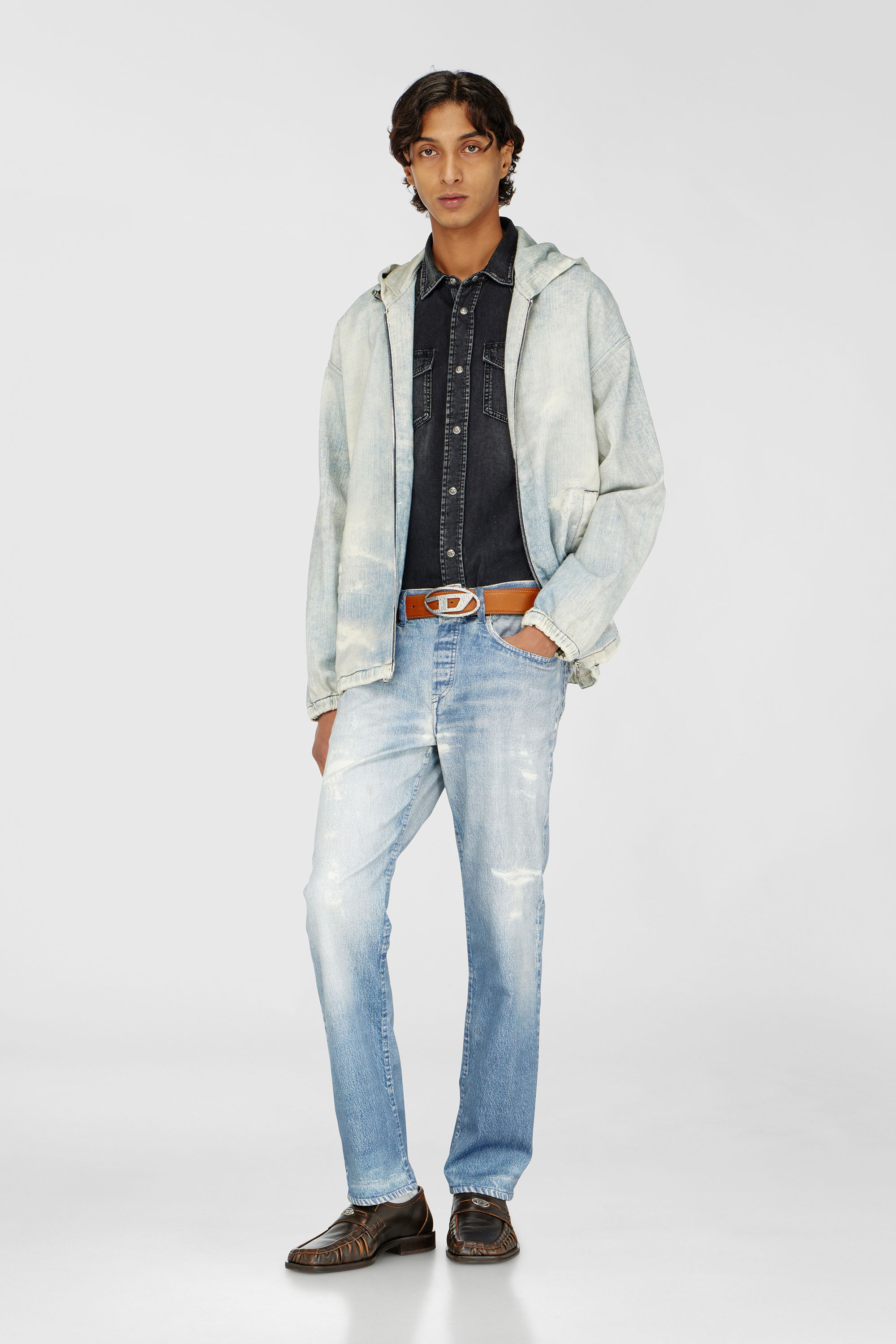 Men's Hooded JoggJeans jacket with trompe l'oeil | Blue | Diesel KH