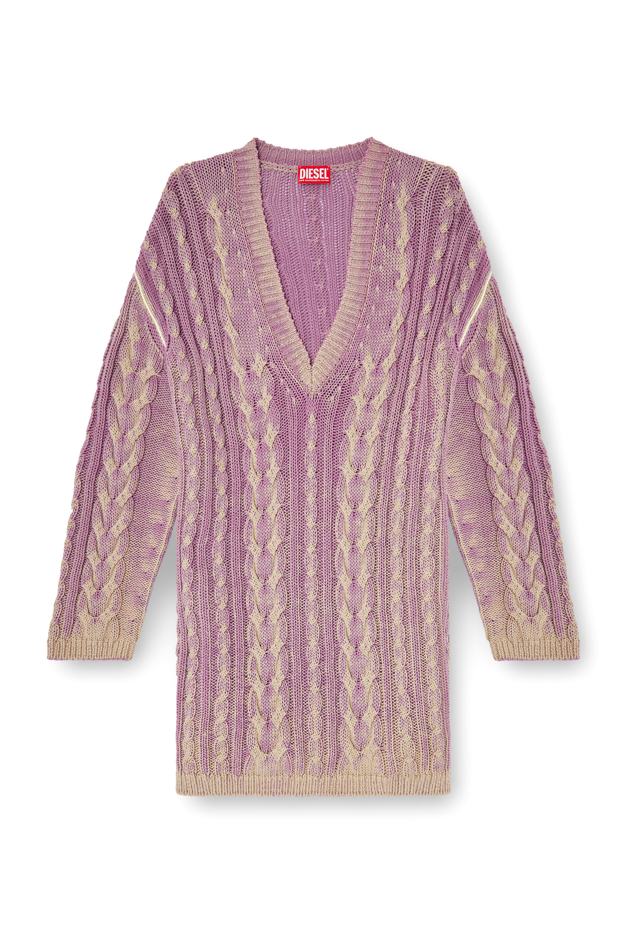 Diesel - M-ELGA, Woman's Short sweater dress in cable knit in Lilac - 3