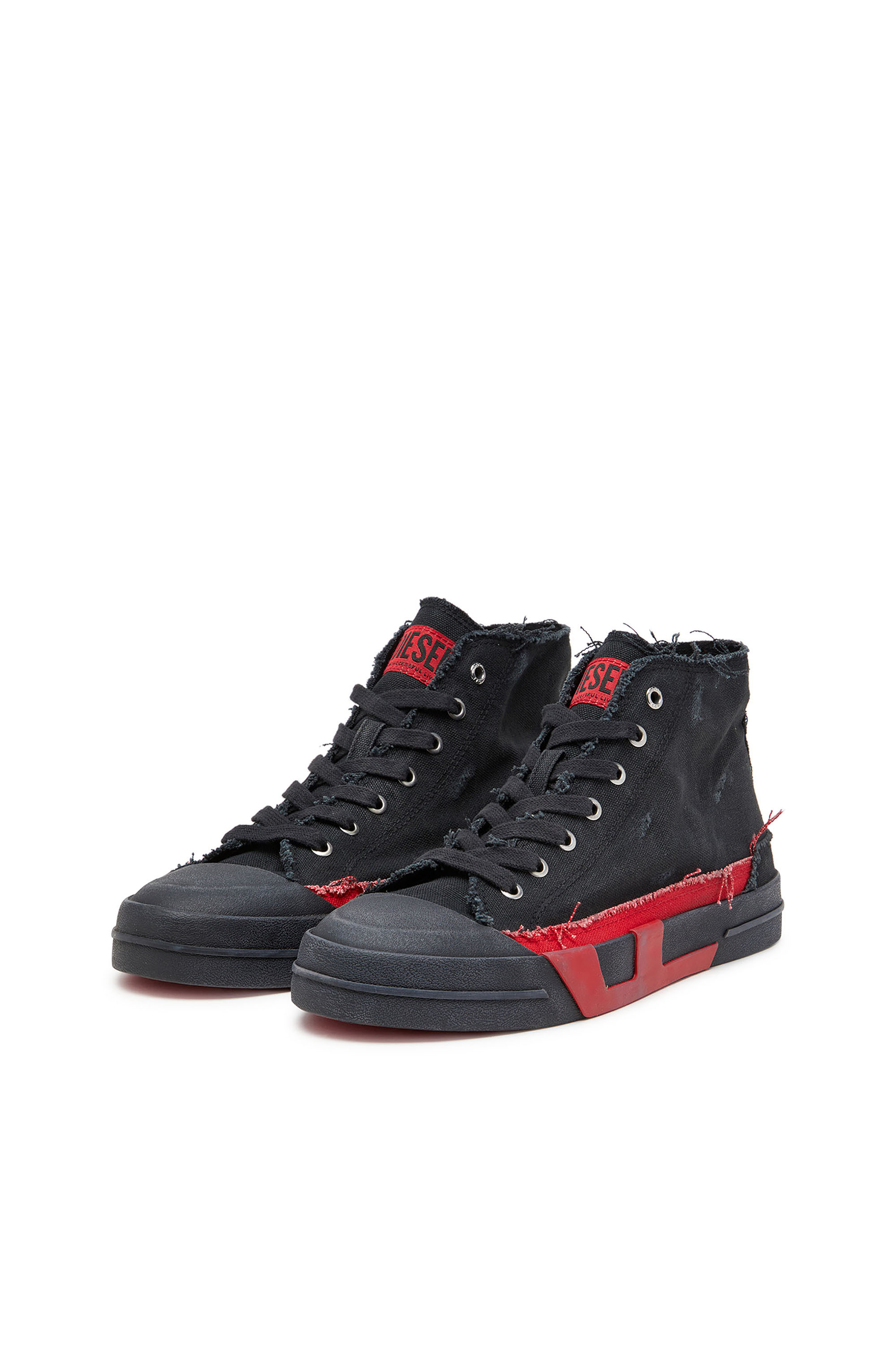 S-D-VERSE MID II, Black/Red Diesel - S-D-VERSE MID II, Man's S-D-Verse-Distressed high-top sneakers in canvas in Black/Red - 9