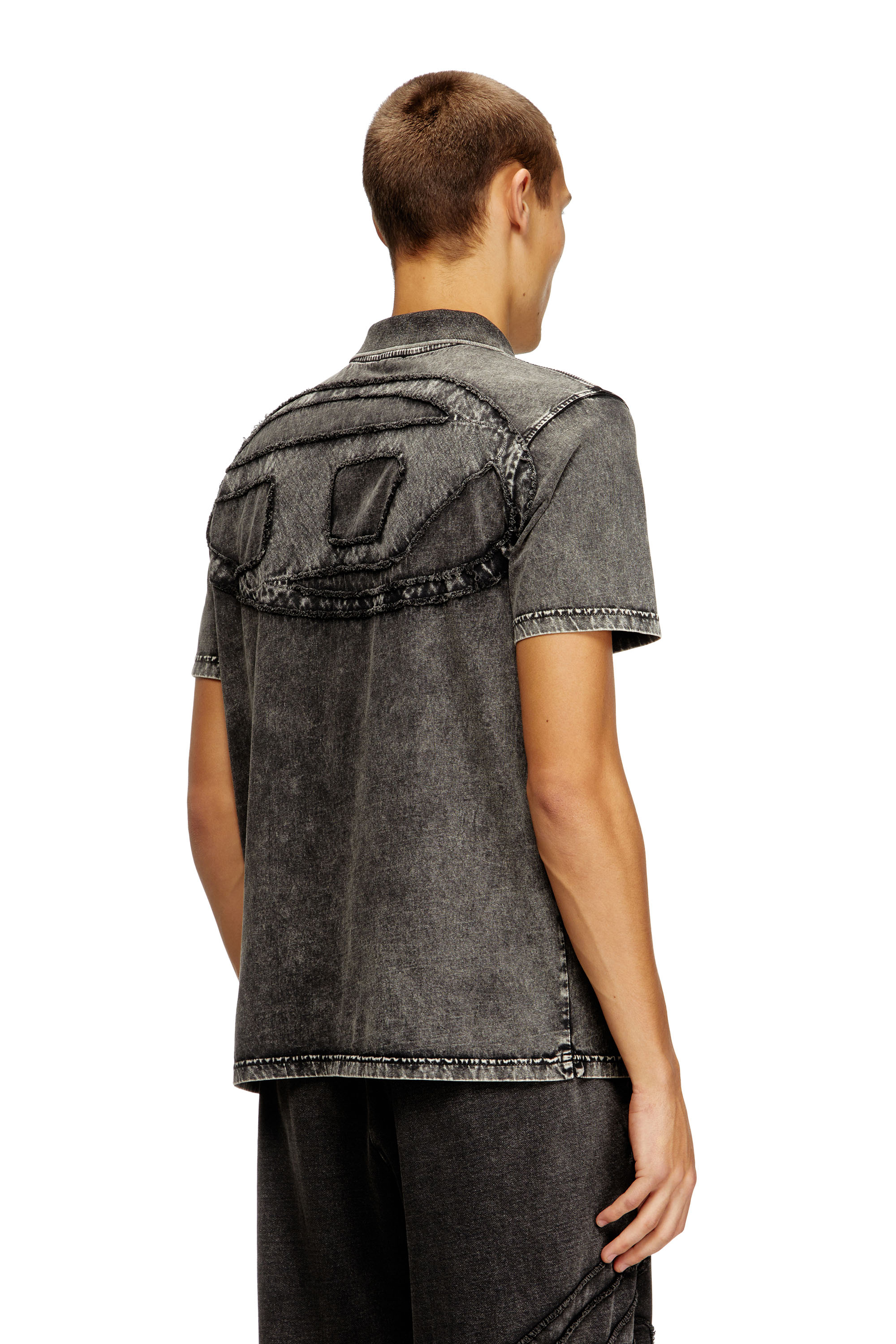 Diesel - T-REJUST-NC-DEN, Man's Polo shirt in denim-effect jersey in Dark grey - 4