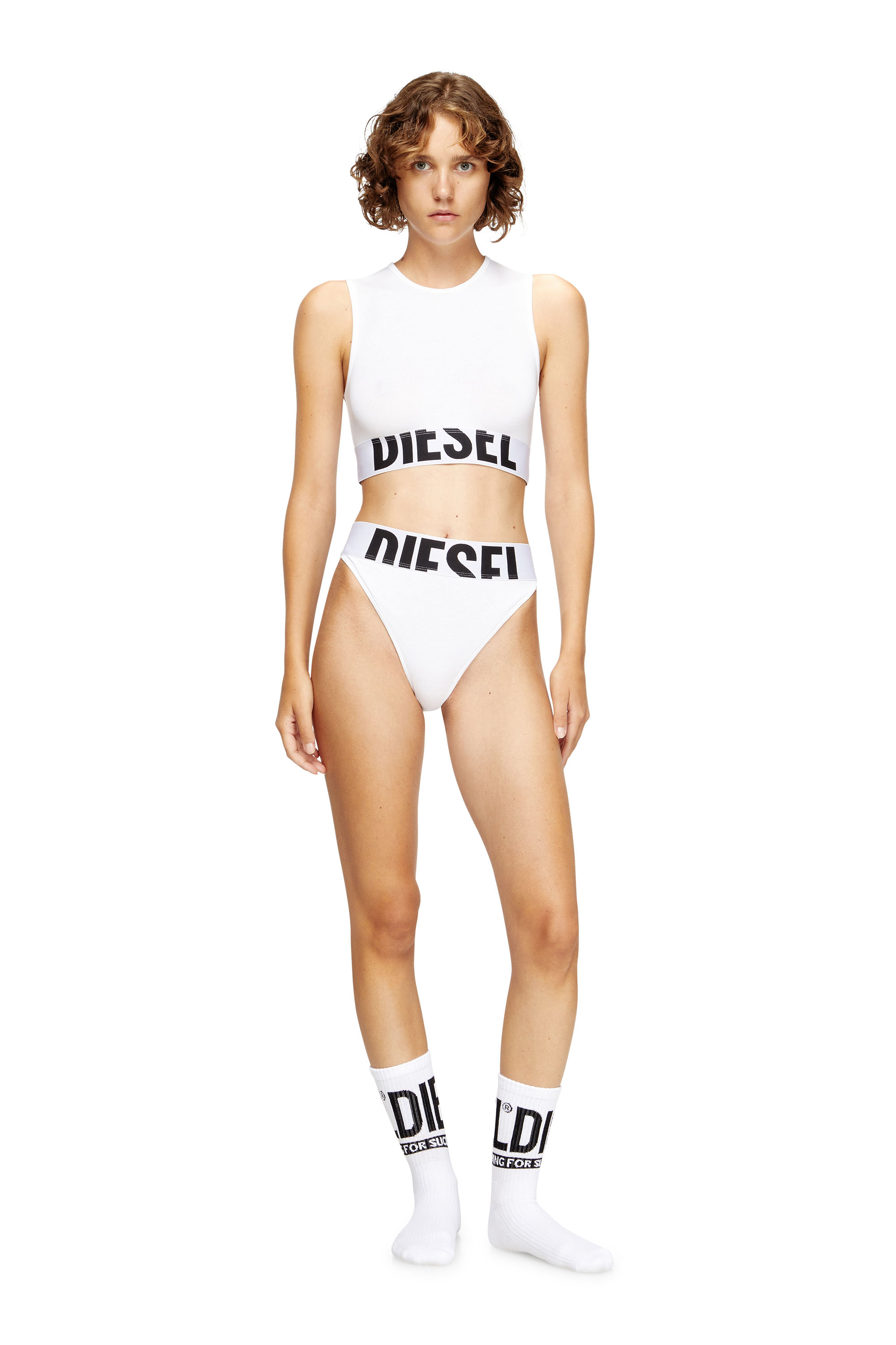 Diesel - ADA-D-POP, Woman's Cropped tank top with cut-off logo in White - 1