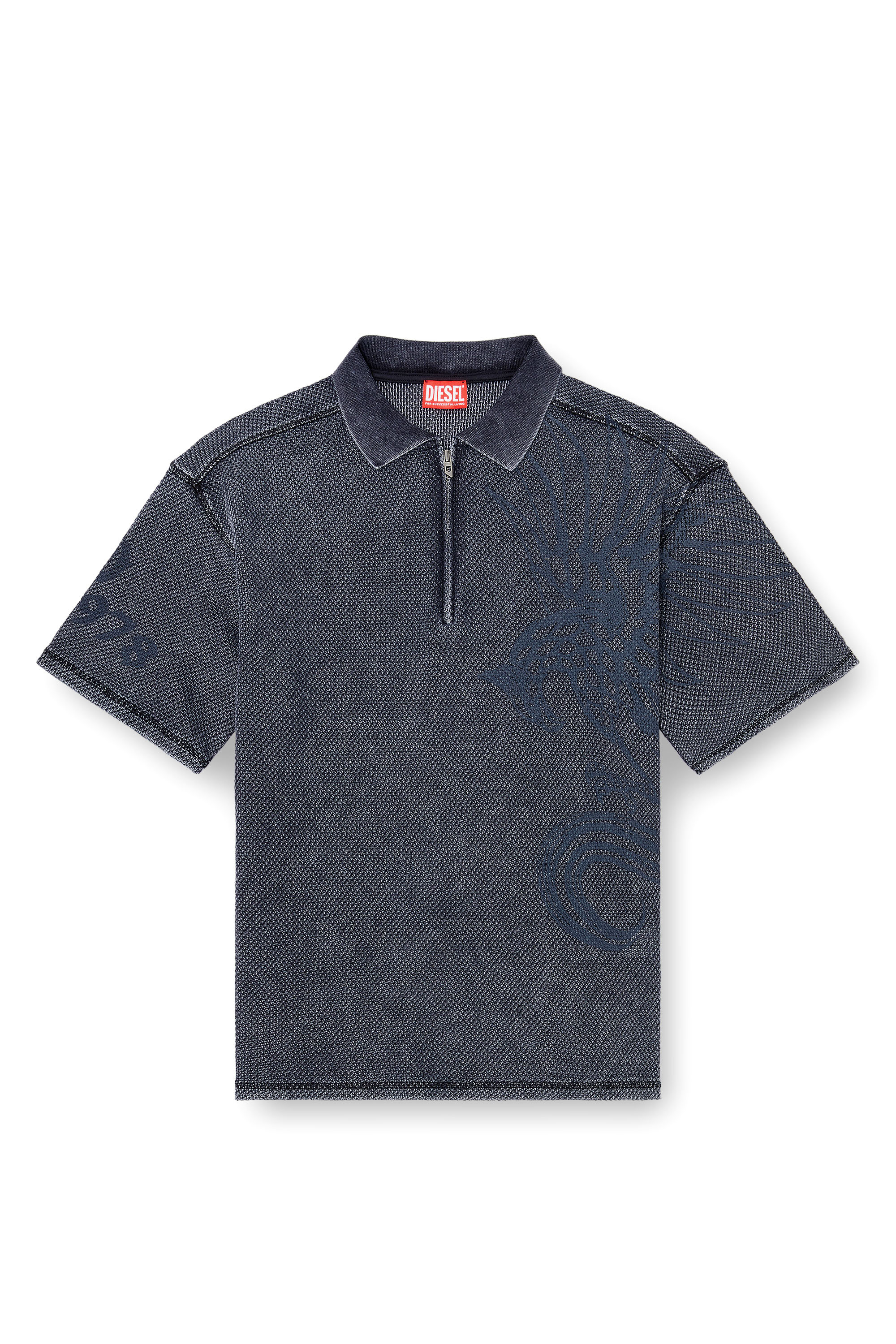 Diesel - T-ERRY-ZIP, Man's Mesh-jacquard polo shirt with Phoenix print in Dark grey - 3