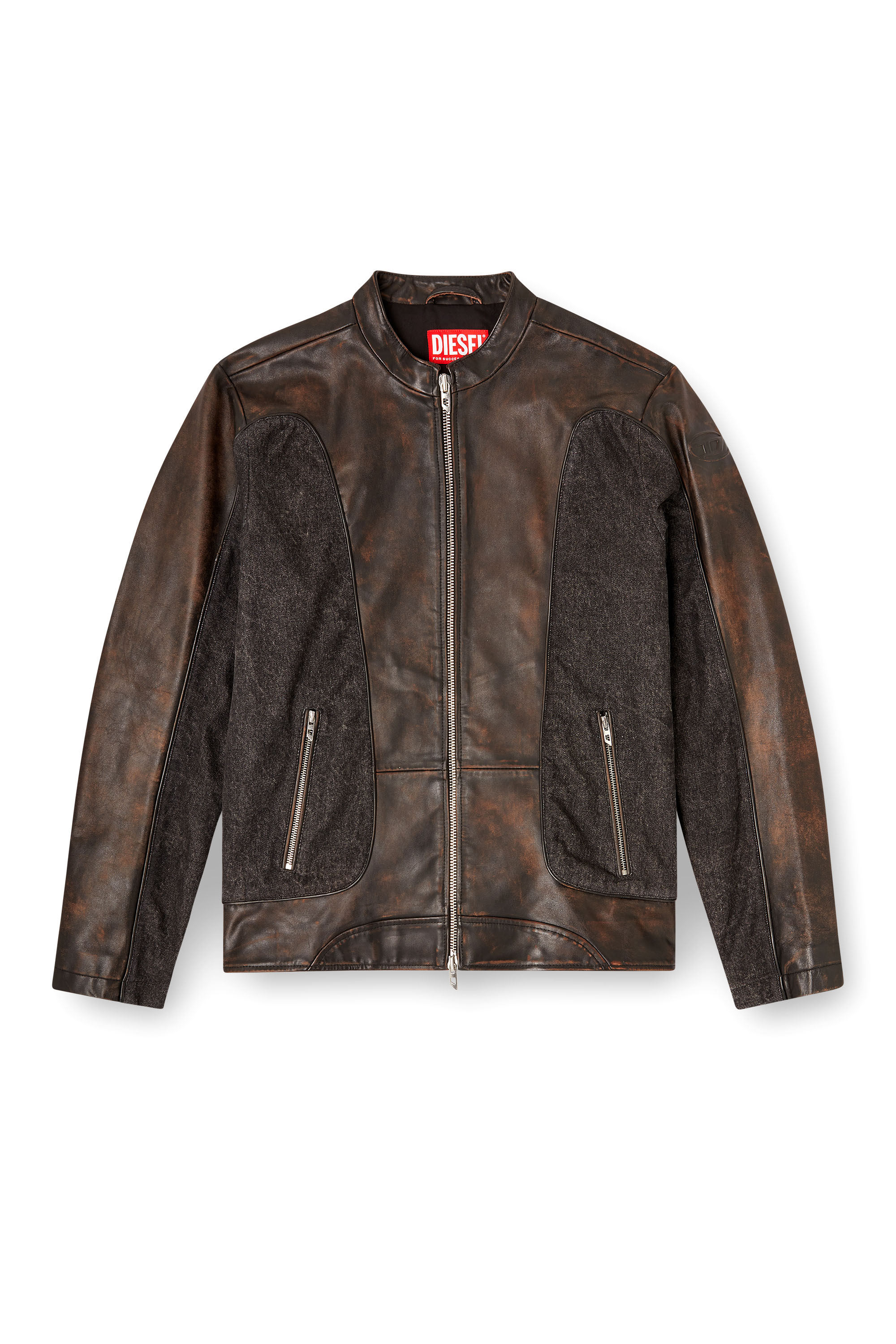 Diesel - L-KRILL-DNM, Man's Piped biker jacket in leather and denim in null - 2