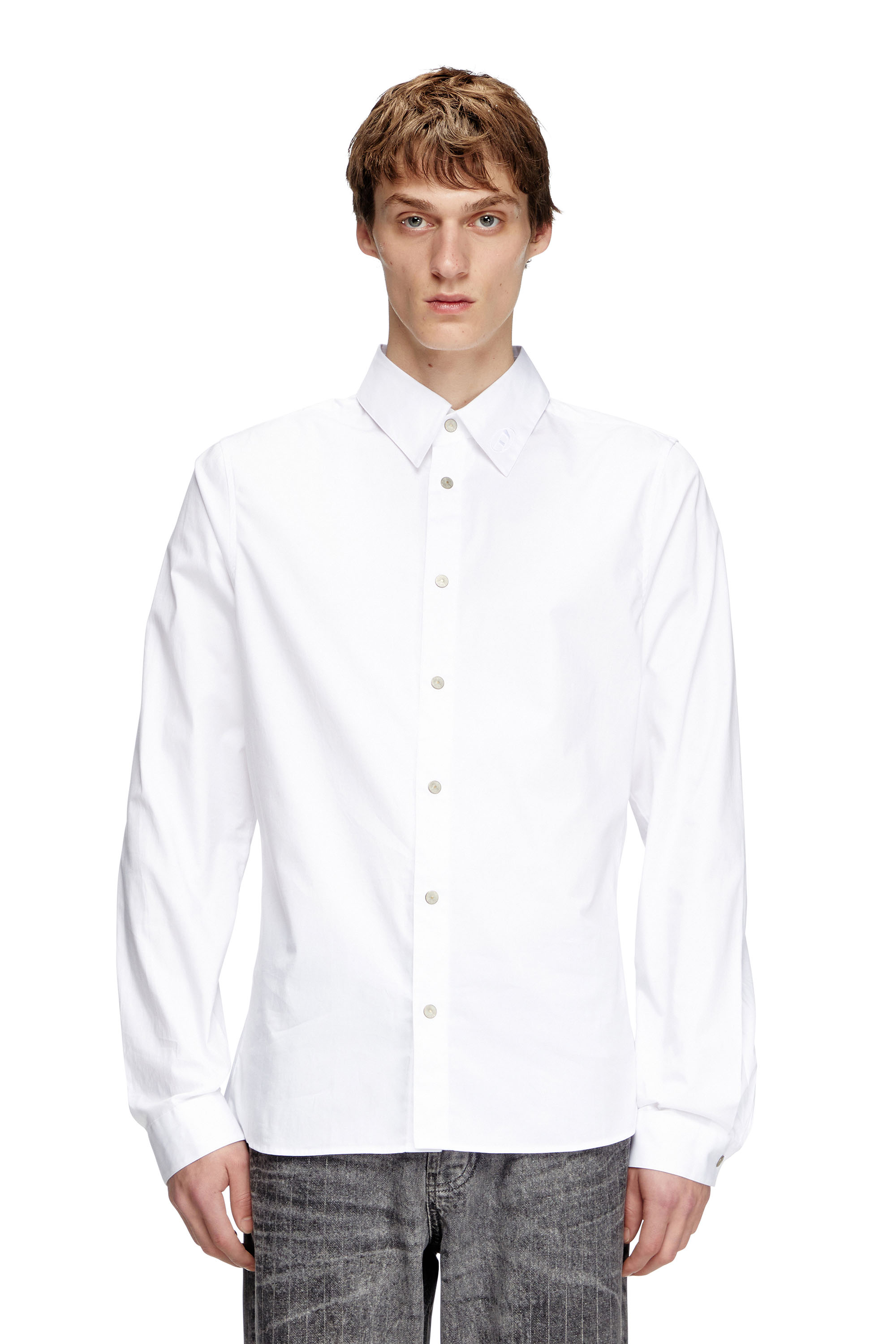 Diesel - S-FITTY-A, Man's Formal shirt with logo-embroidered collar in White - 3