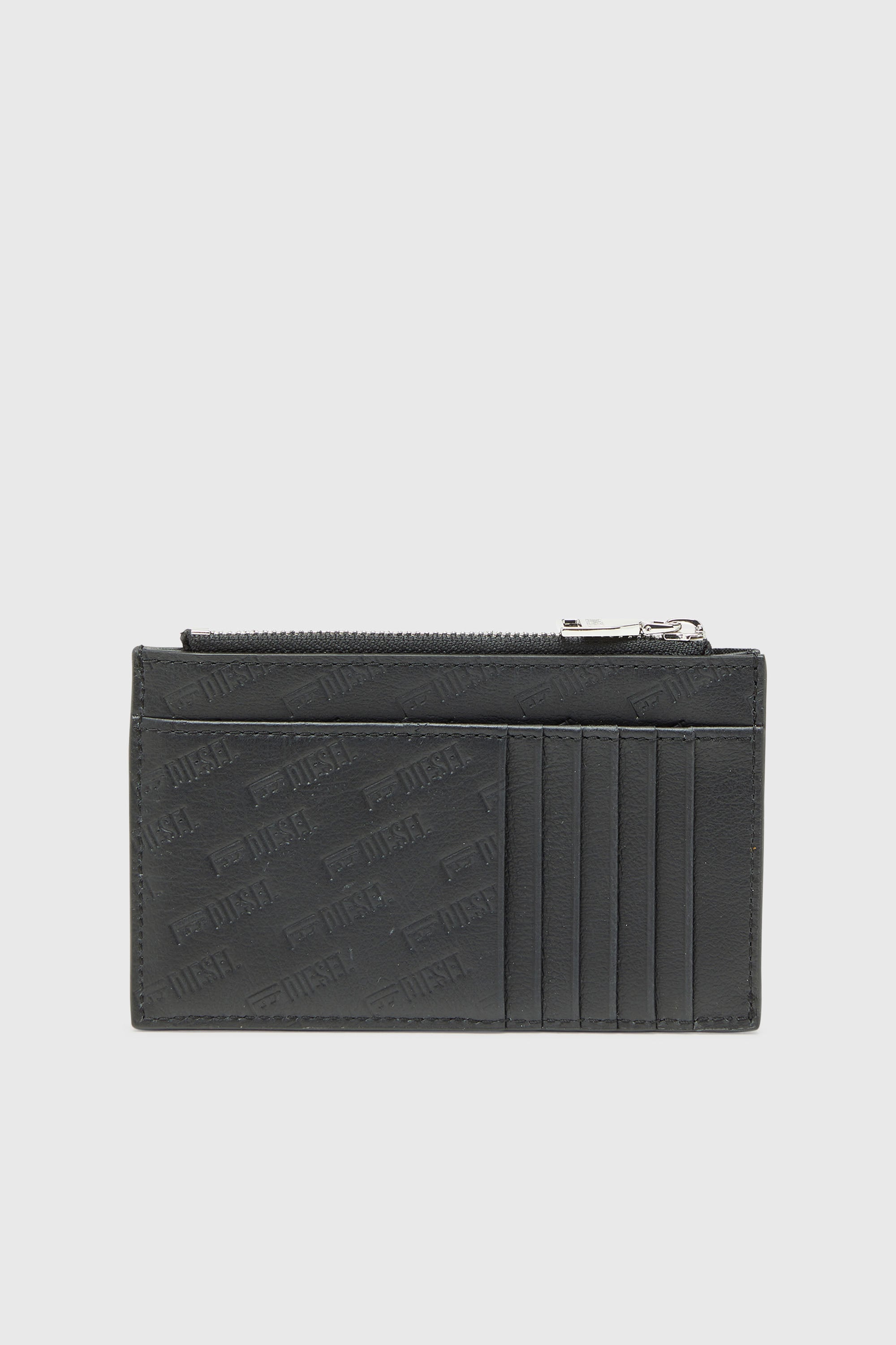 Diesel - MONOGRAM CARD CASE VI, Man's Embossed leather card holder with zip pocket in Black - 2