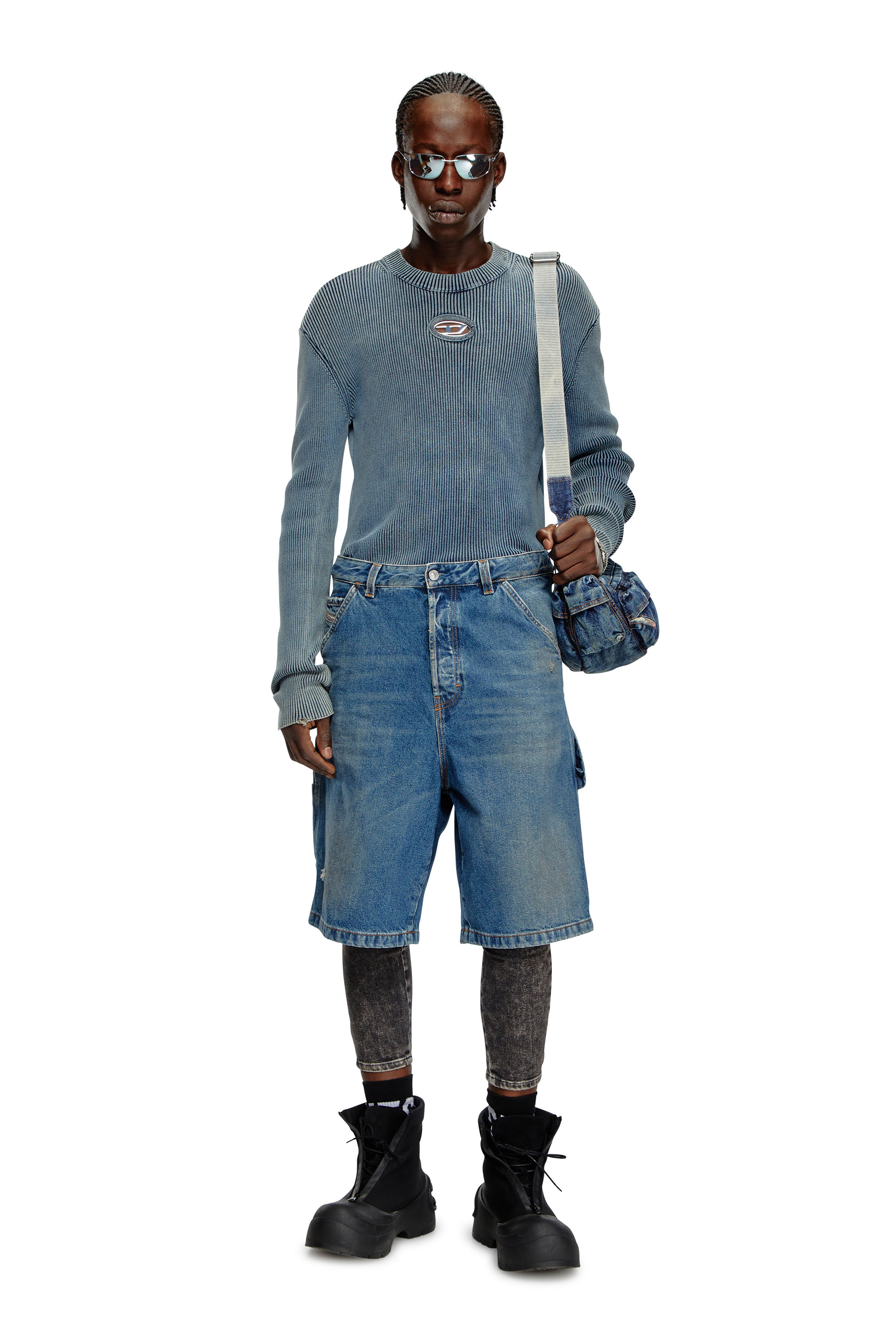 Diesel - K-DARIN-A, Man's Cut-out jumper with Oval D in Blue - 1