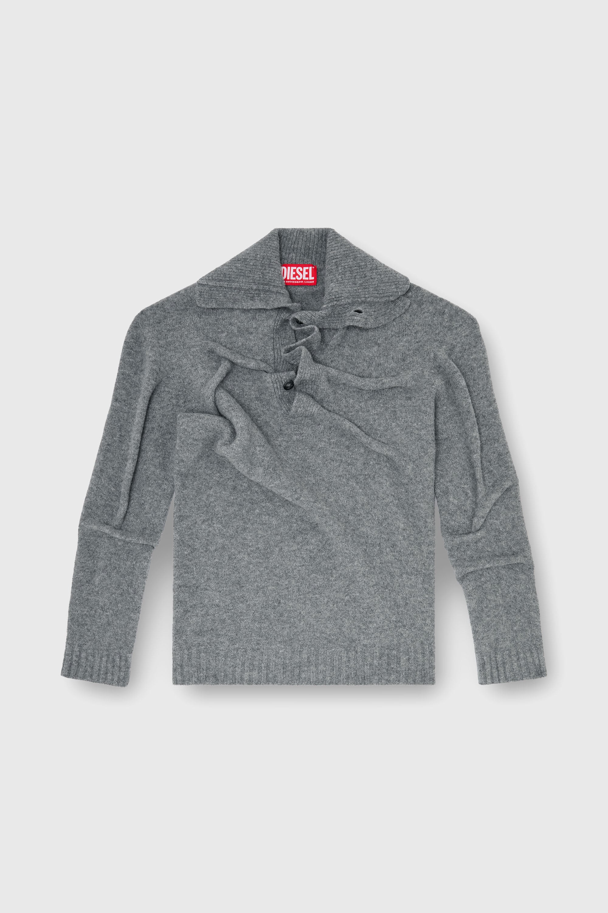 Diesel - K-ANDREW, Man's Button-neck jumper in wrinkled boiled knit in Grey - 2