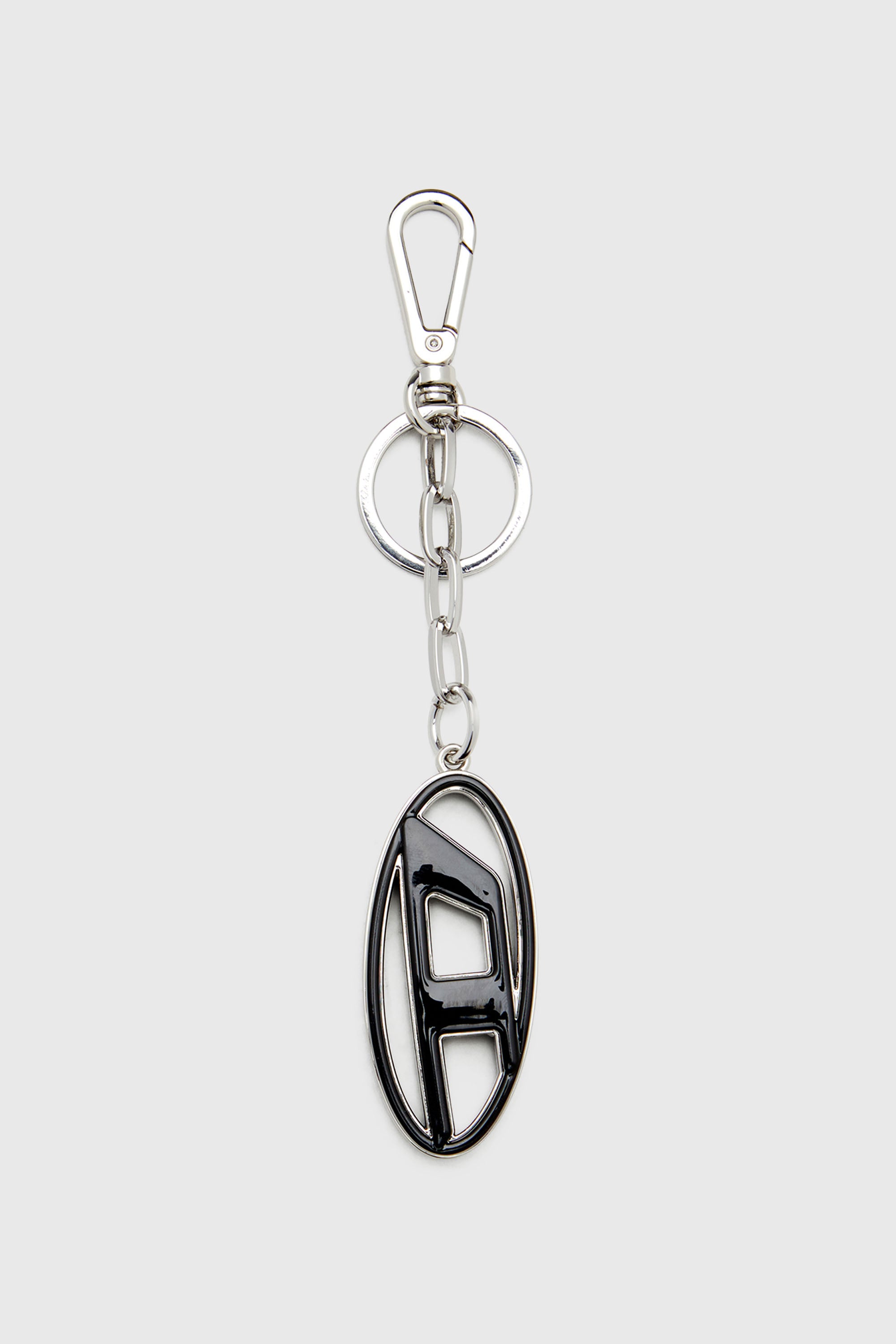 Diesel - CAGE-D LAYER, Man's Metal and resin Oval D keyring in Black/Silver - 1