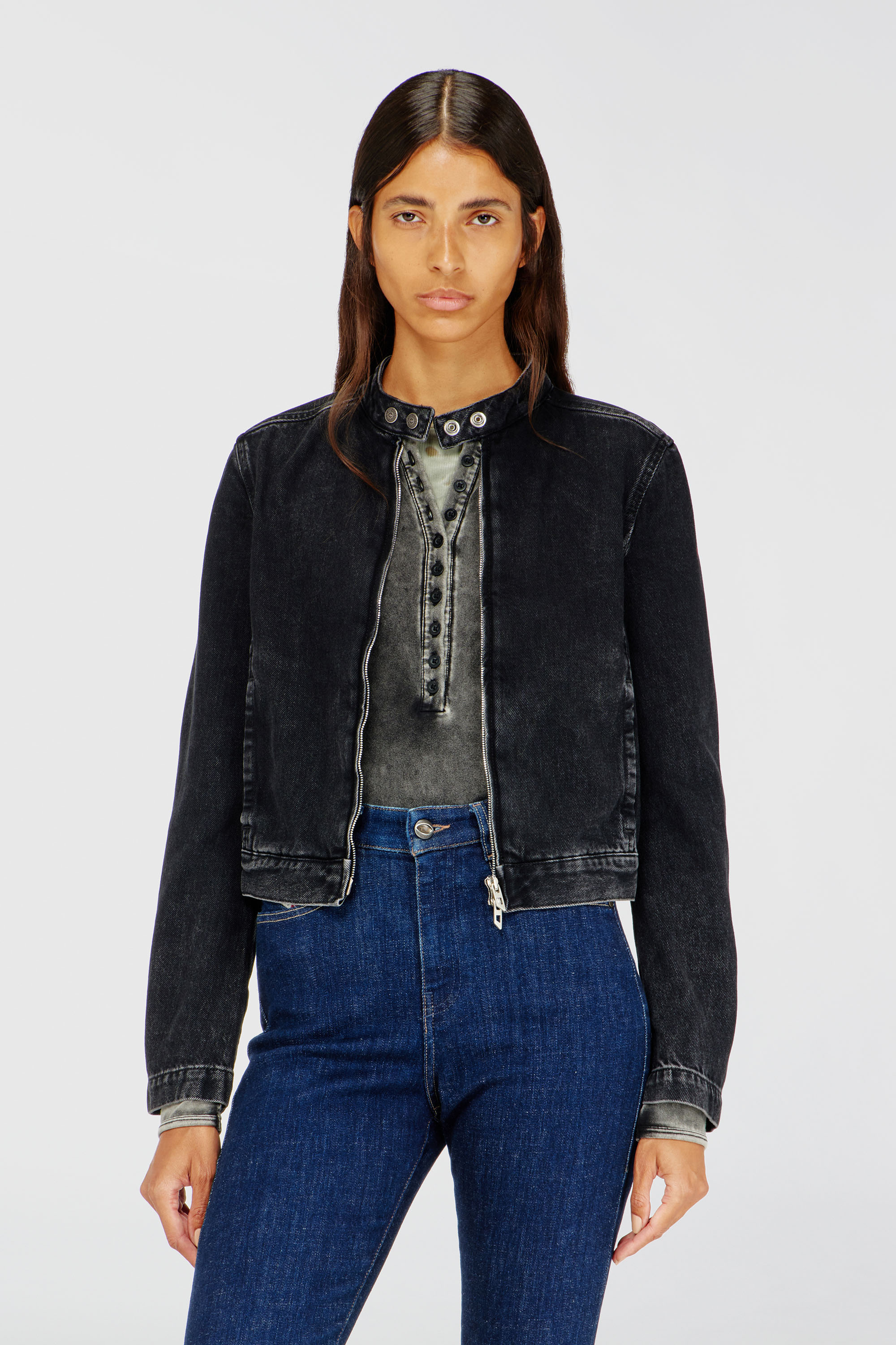 Diesel - DE-MORNIN, Woman's Moto jacket in denim in clean-wash denim in Black - 3