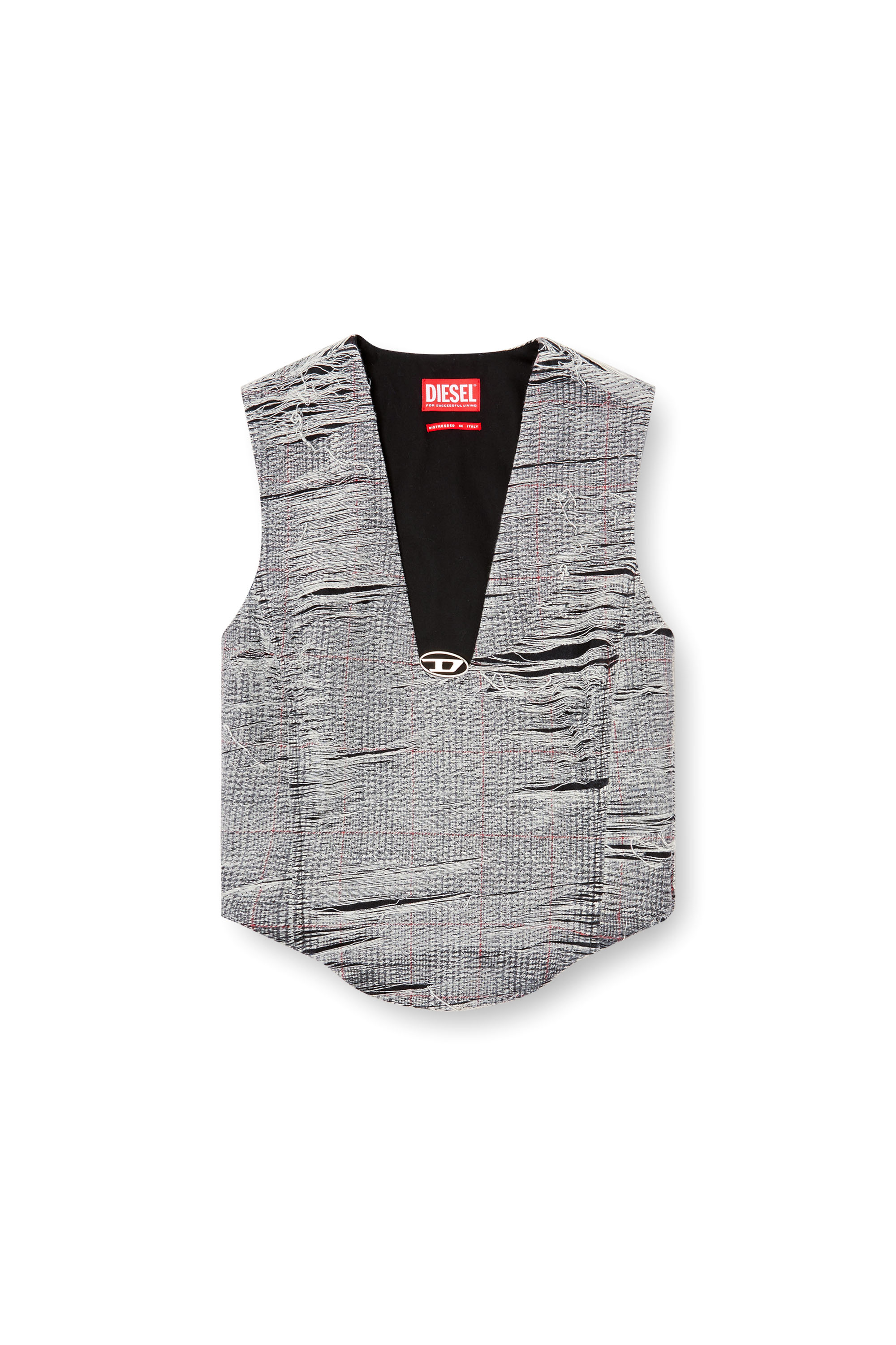 Diesel - DE-LARIS-FSG, Woman's Top in distressed Prince of Wales denim in Grey - 3