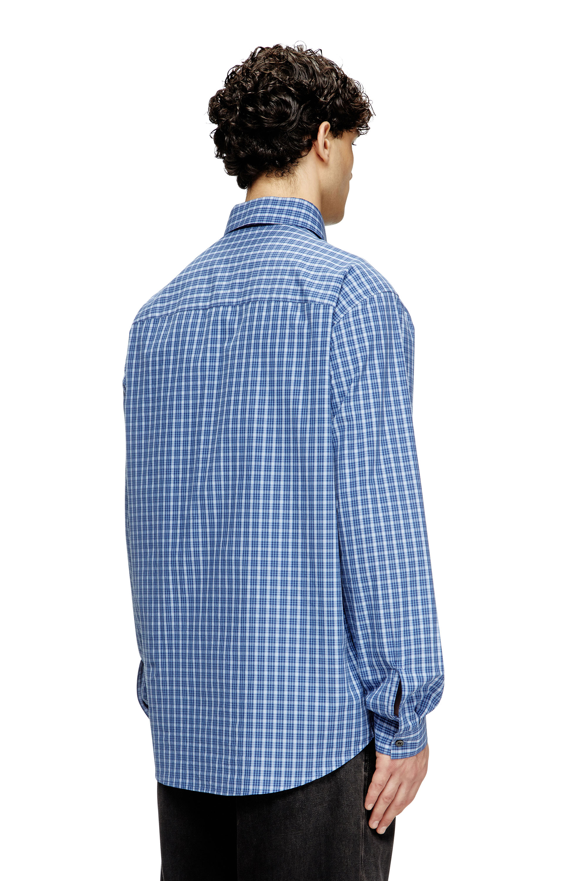 Diesel - S-SIMPLY-DLBV, Man's Checked shirt with Oval D embroidery in Blue/White - 4