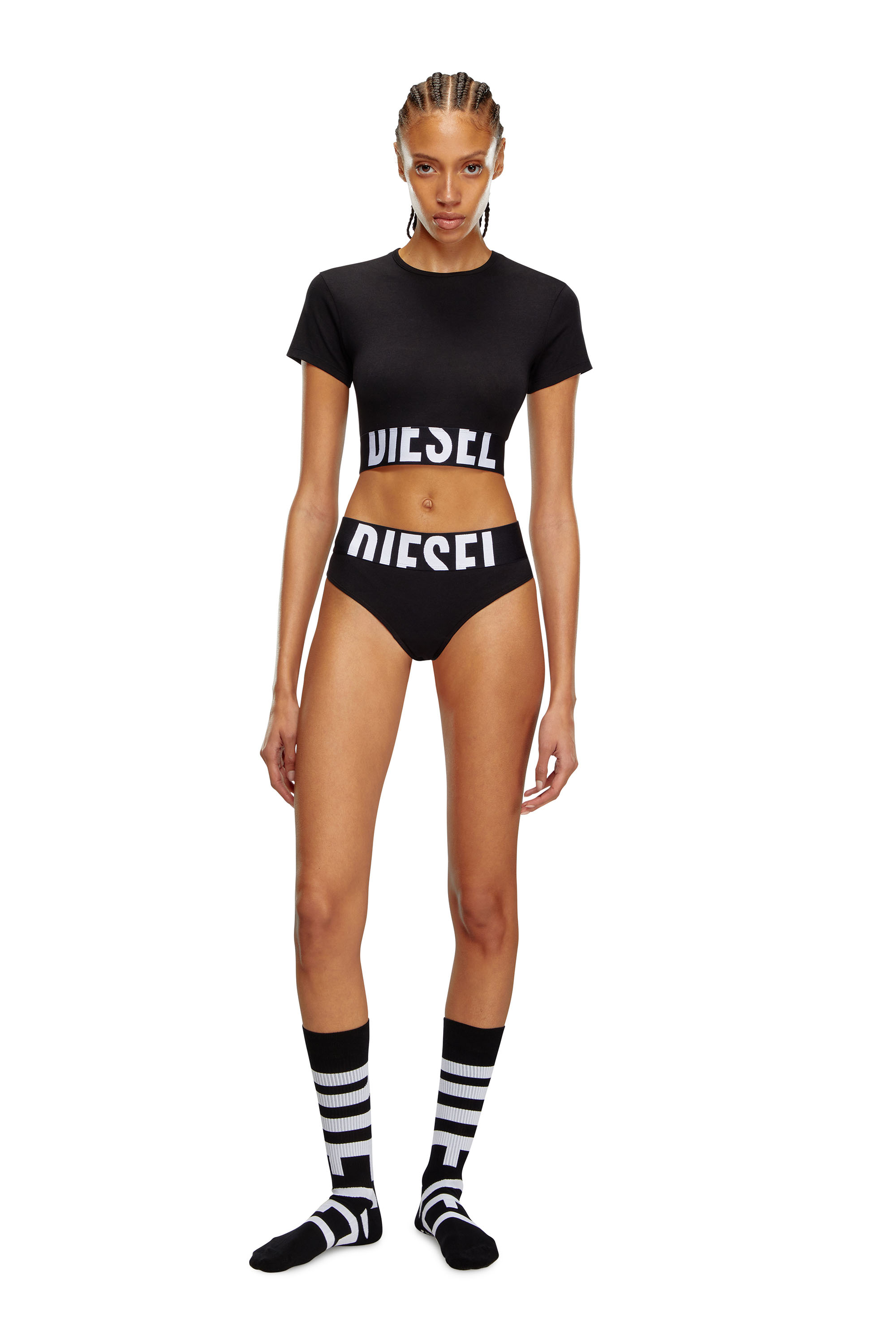 Diesel - UFTEE-SPORT-CROPPED-T-SHIRT, Woman Sporty cropped top with logo band in Black - Image 2