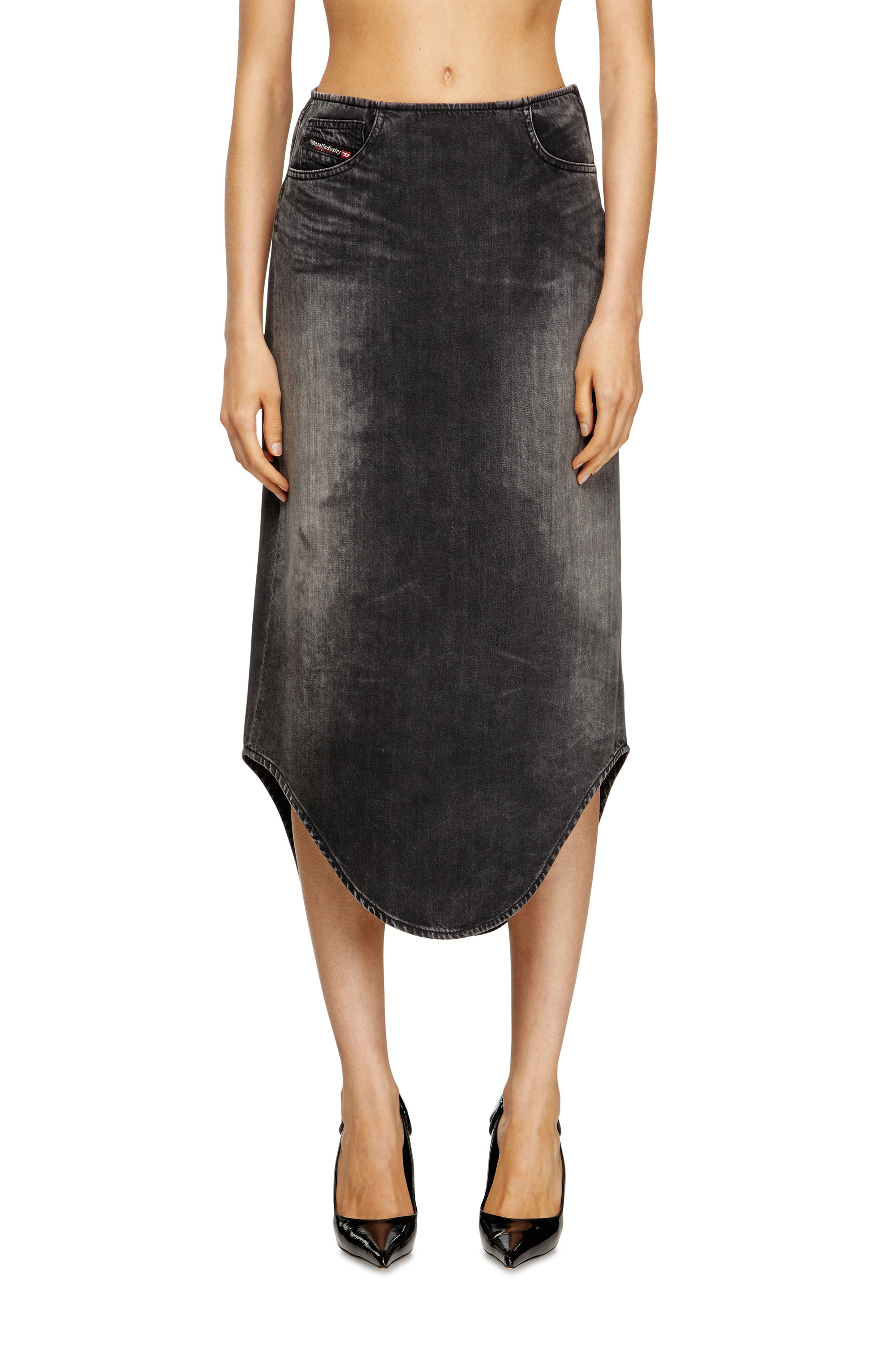 Diesel - DE-PLUMY-S, Woman's Denim midi skirt with shadow effect in Black - 3