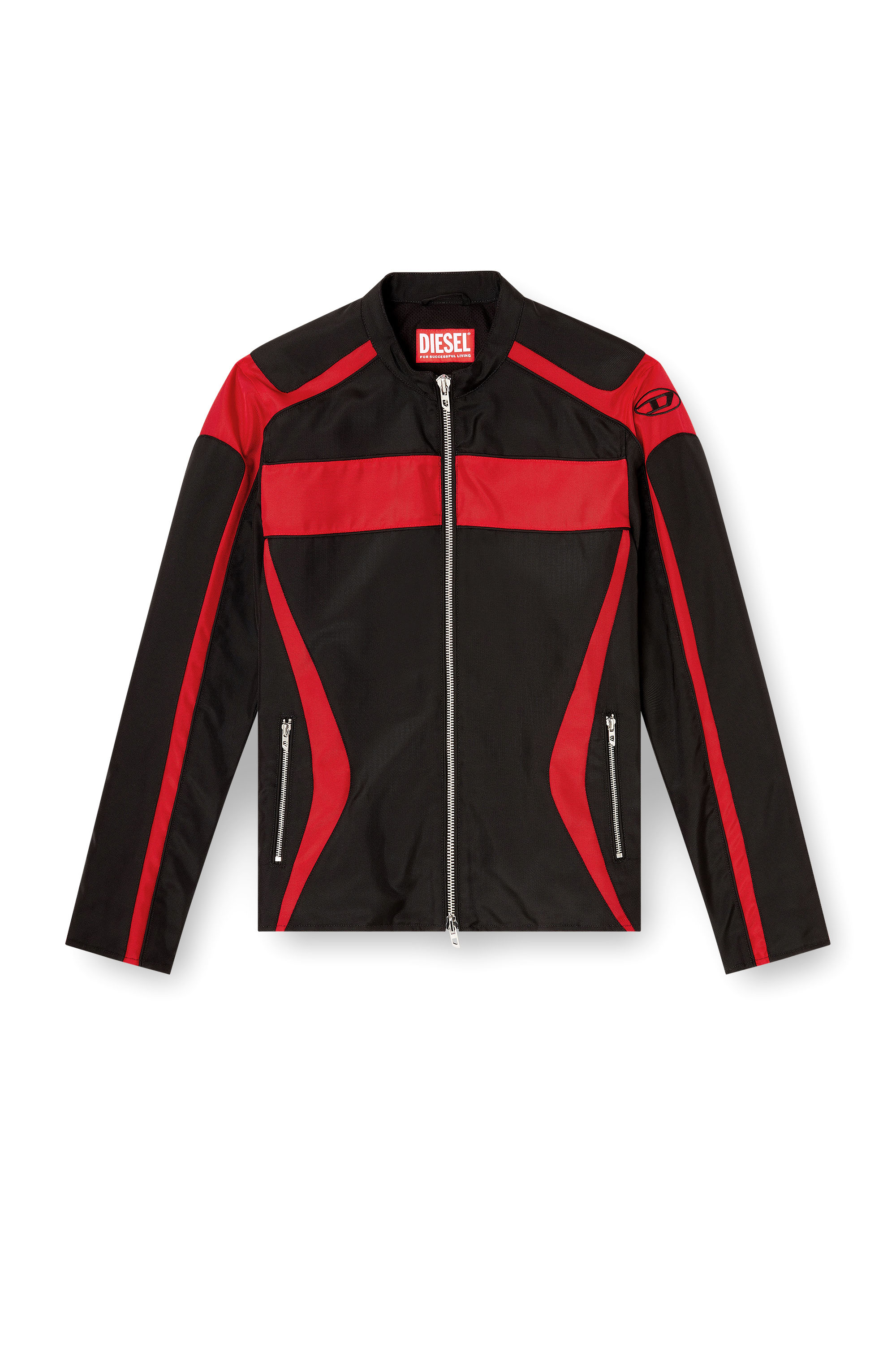 Diesel - J-ADAM-PDAI, Man's Biker-style jacket in colour-block canvas in Black/Red - 3