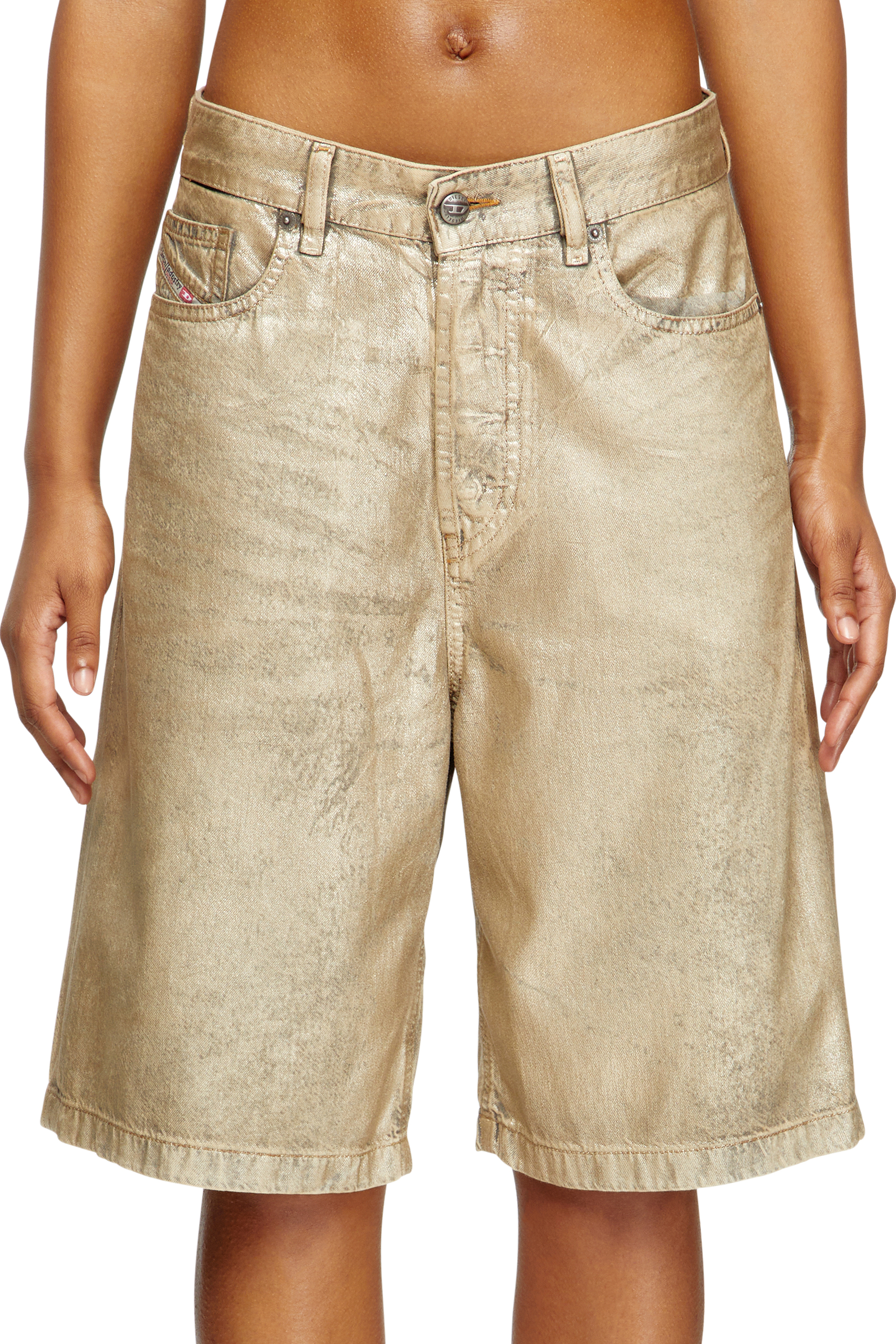 Diesel - DE-SIRE-SHORT-KG, Woman's Shorts in distressed metallic denim in Gold - 3