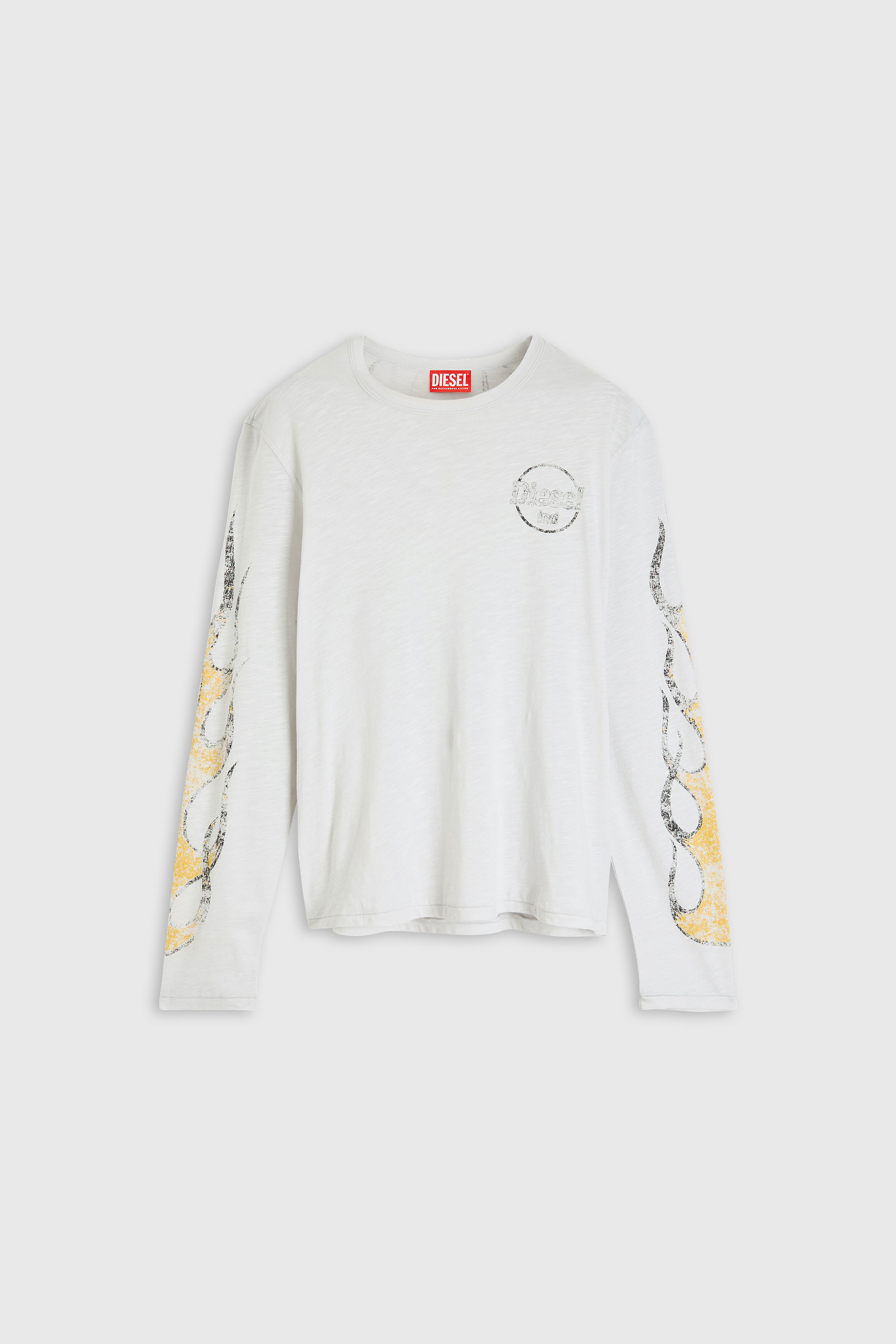 Diesel - T-NOTS-LS, Man's Long-sleeve T-shirt in slub jersey with crack print in White - 1