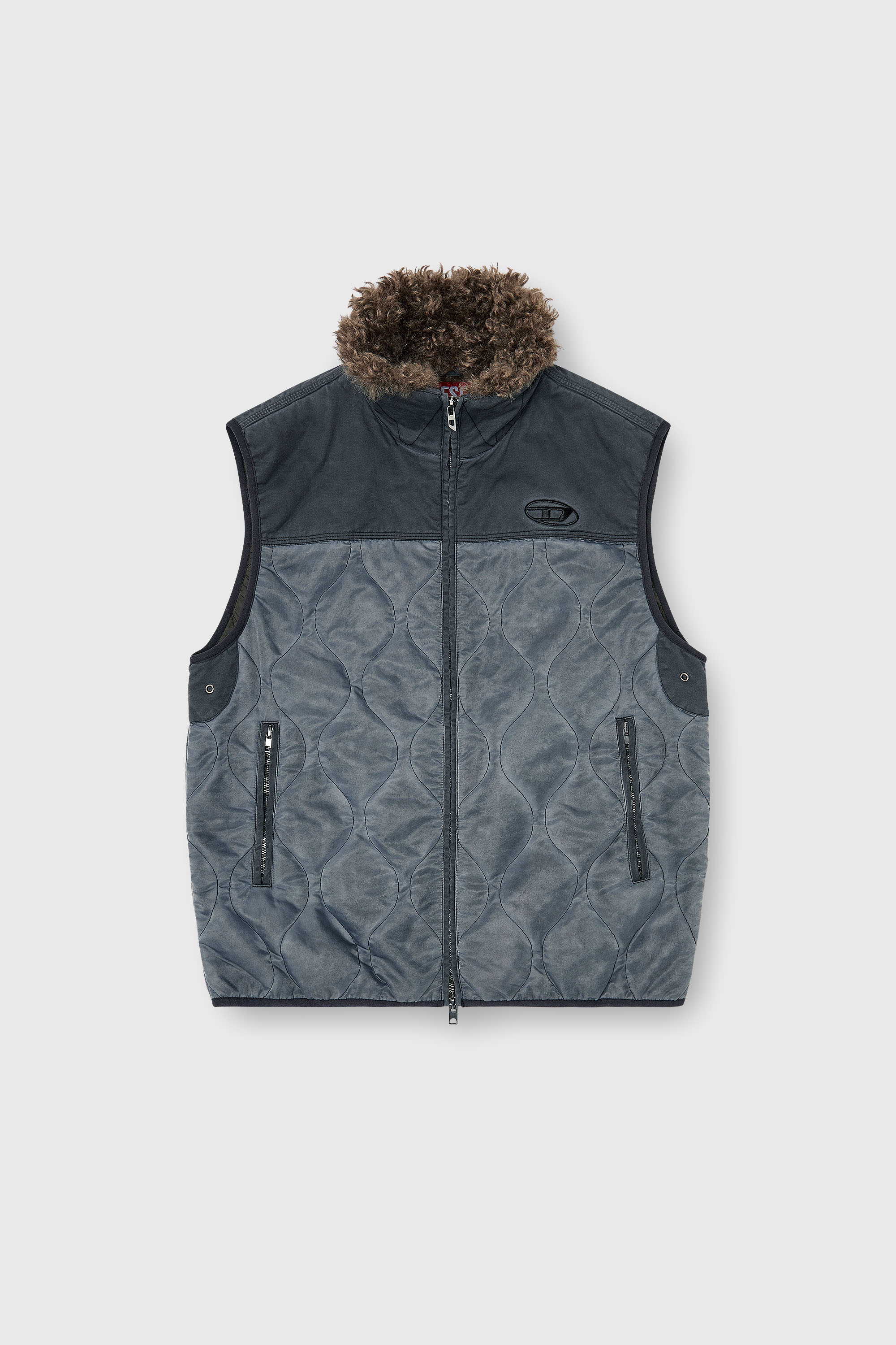 Diesel - J-ALVAR, Man's Quilted vest with fluffy neck lining in Dark grey - 2
