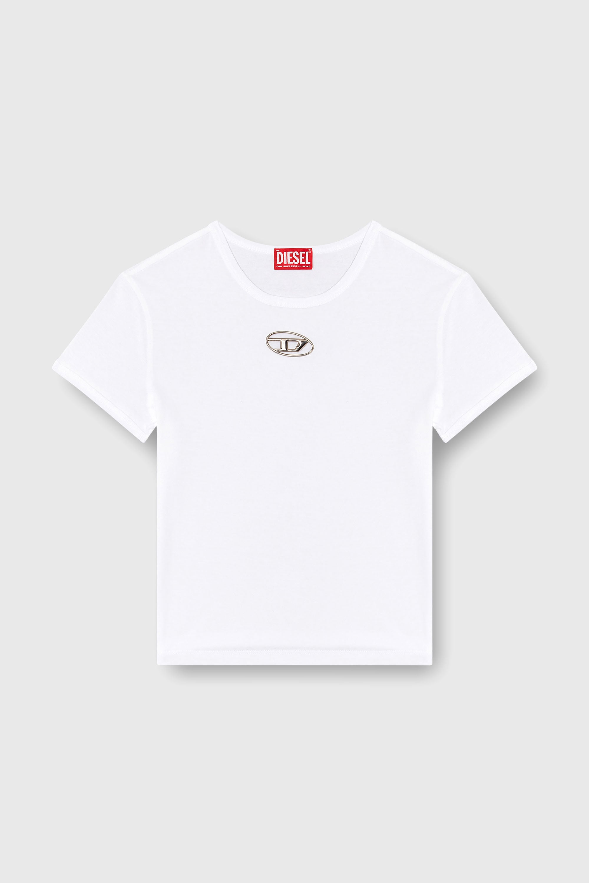 Diesel - T-UNCUTIE-LONG-OD-Q1, Woman's Slim fit T-shirt with cut-out Oval D in White - 2