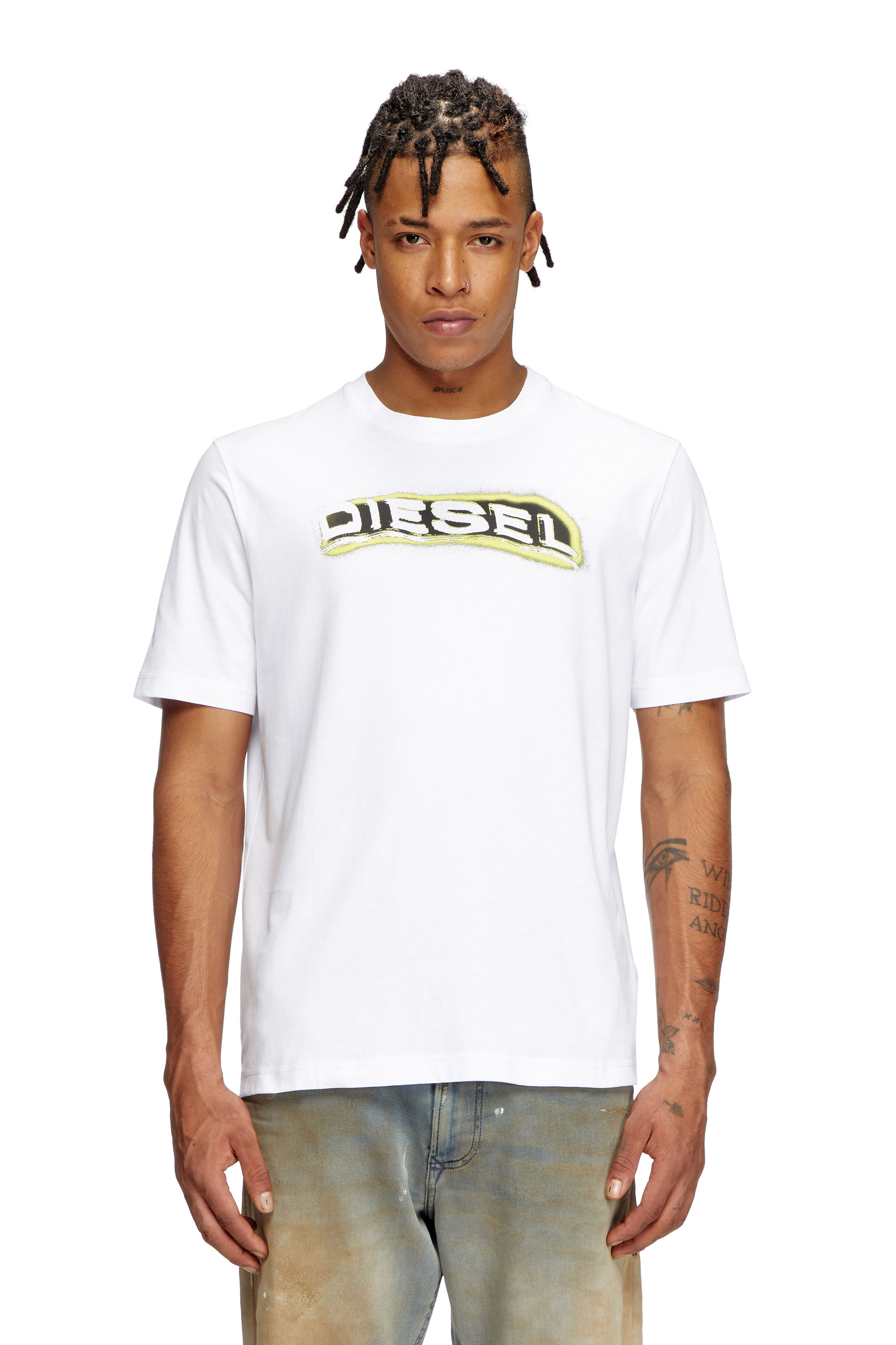 Diesel - T-ADJUST-R4, Man's T-shirt with puff-print logo in White - 1